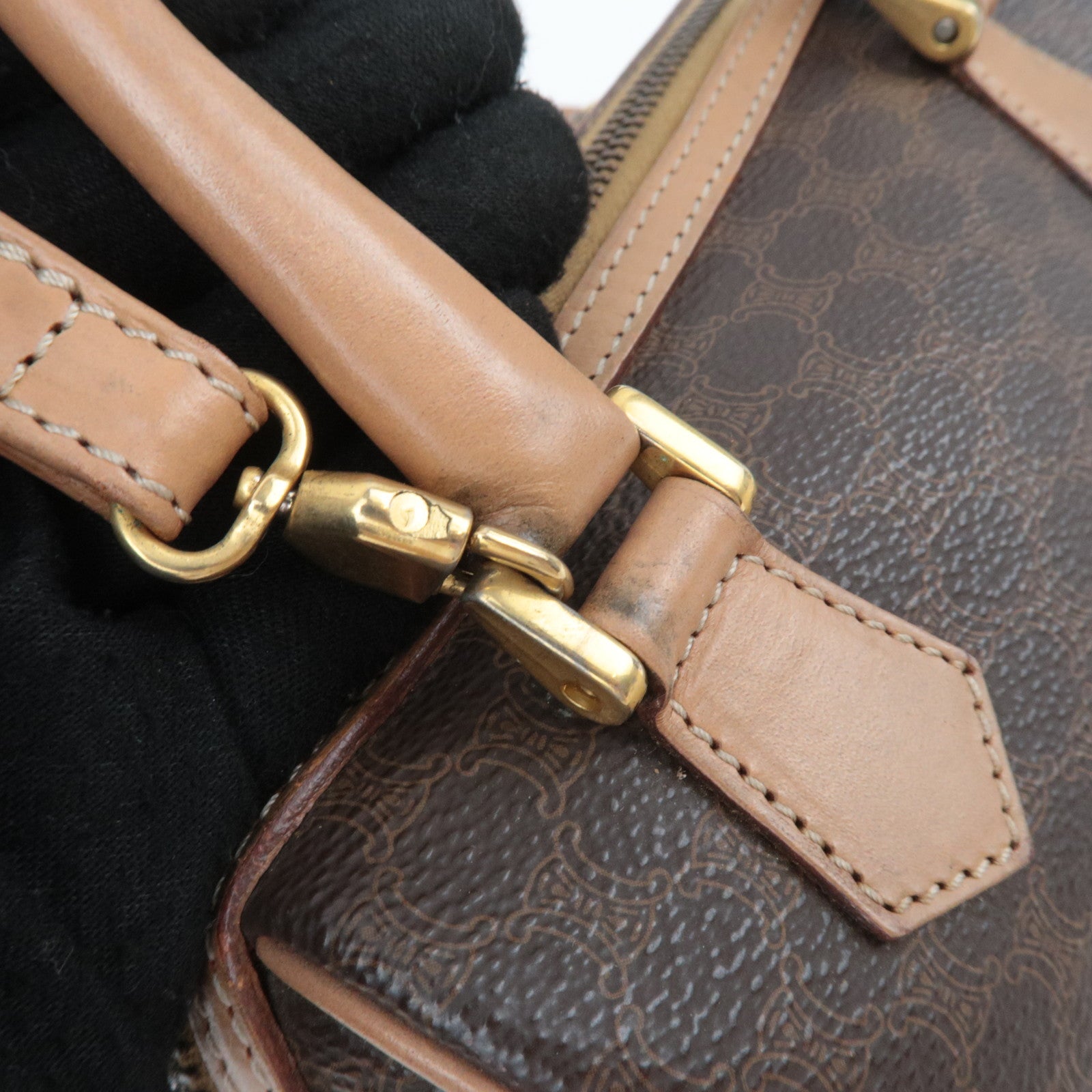 CELINE Macadam 2Way PVC Leather Handbag Brown