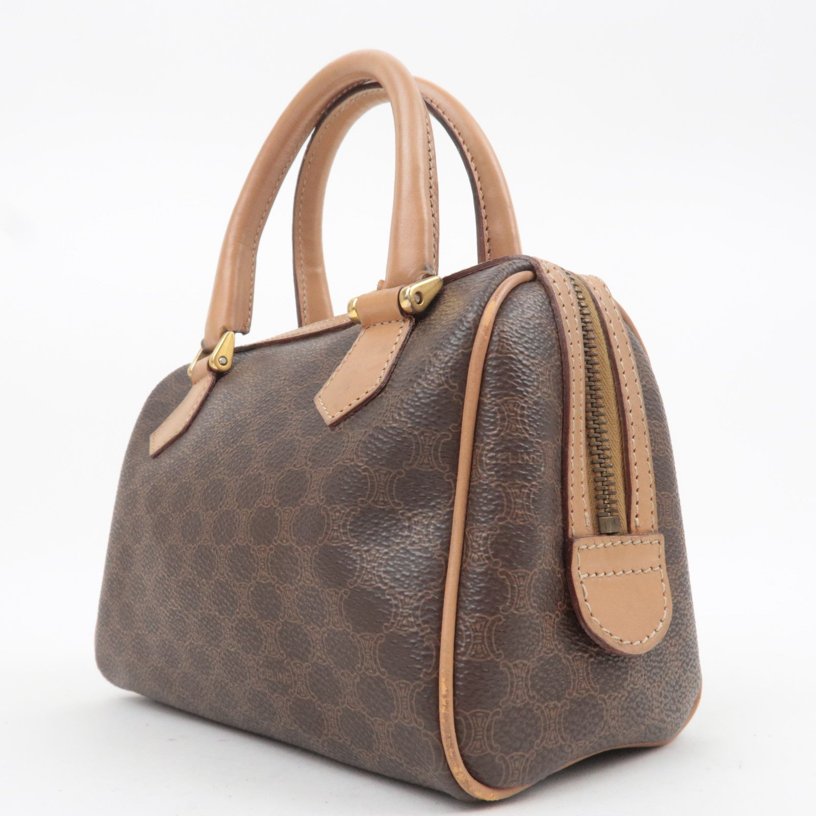 CELINE Macadam 2Way PVC Leather Handbag Brown