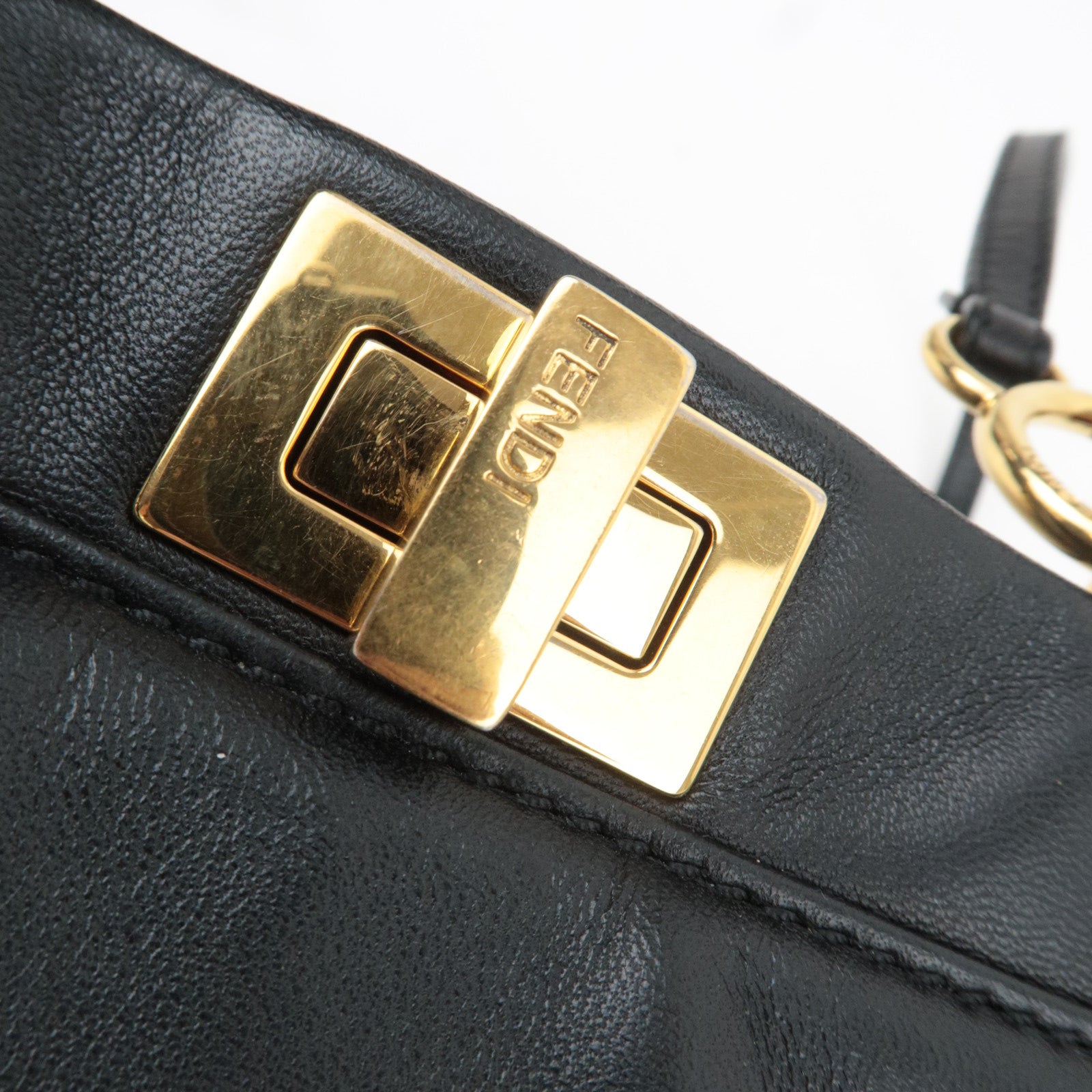 FENDI Peekaboo Mini 2Way Leather Handbag Black
