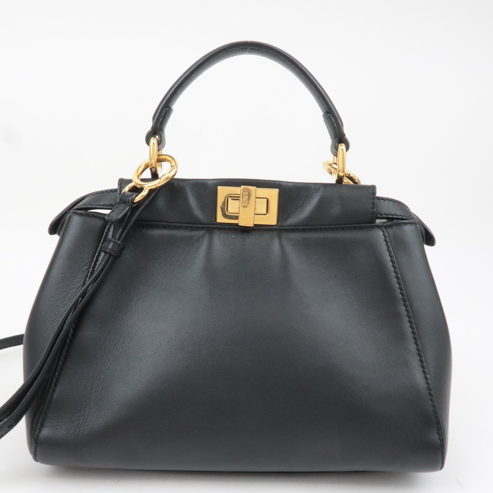 FENDI Peekaboo Mini 2Way Leather Handbag Black