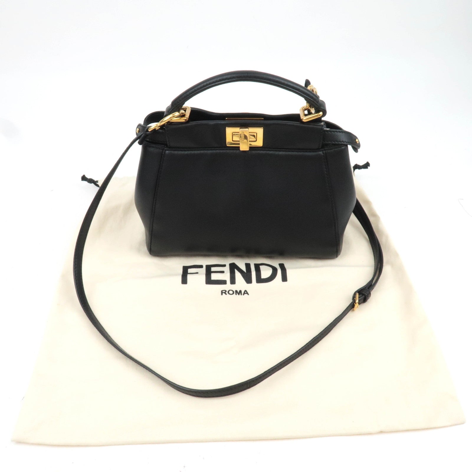 FENDI Peekaboo Mini 2Way Leather Handbag Black