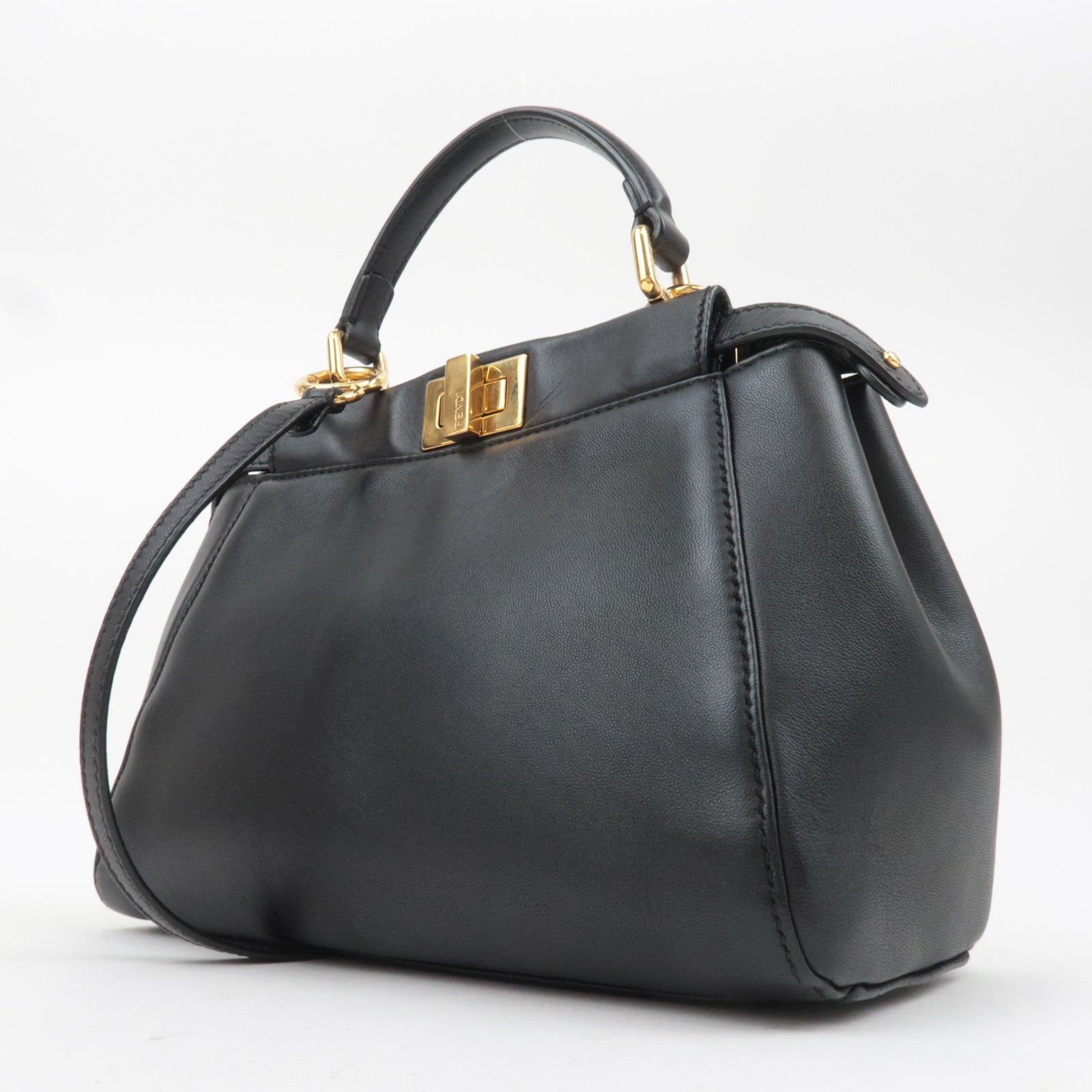 FENDI Peekaboo Mini 2Way Leather Handbag Black