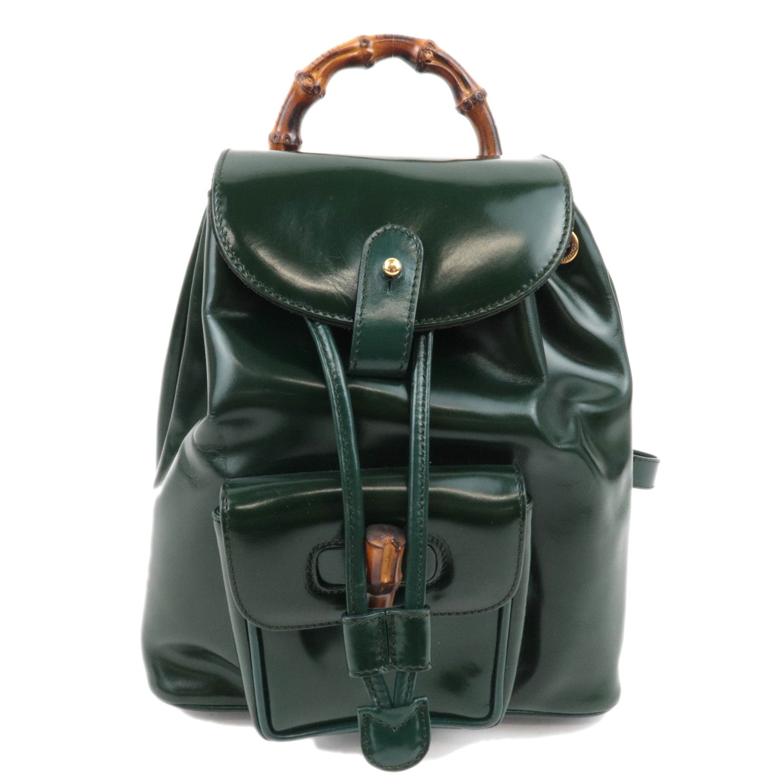 GUCCI Bamboo Leather Backpack Green 003.1998.003088902