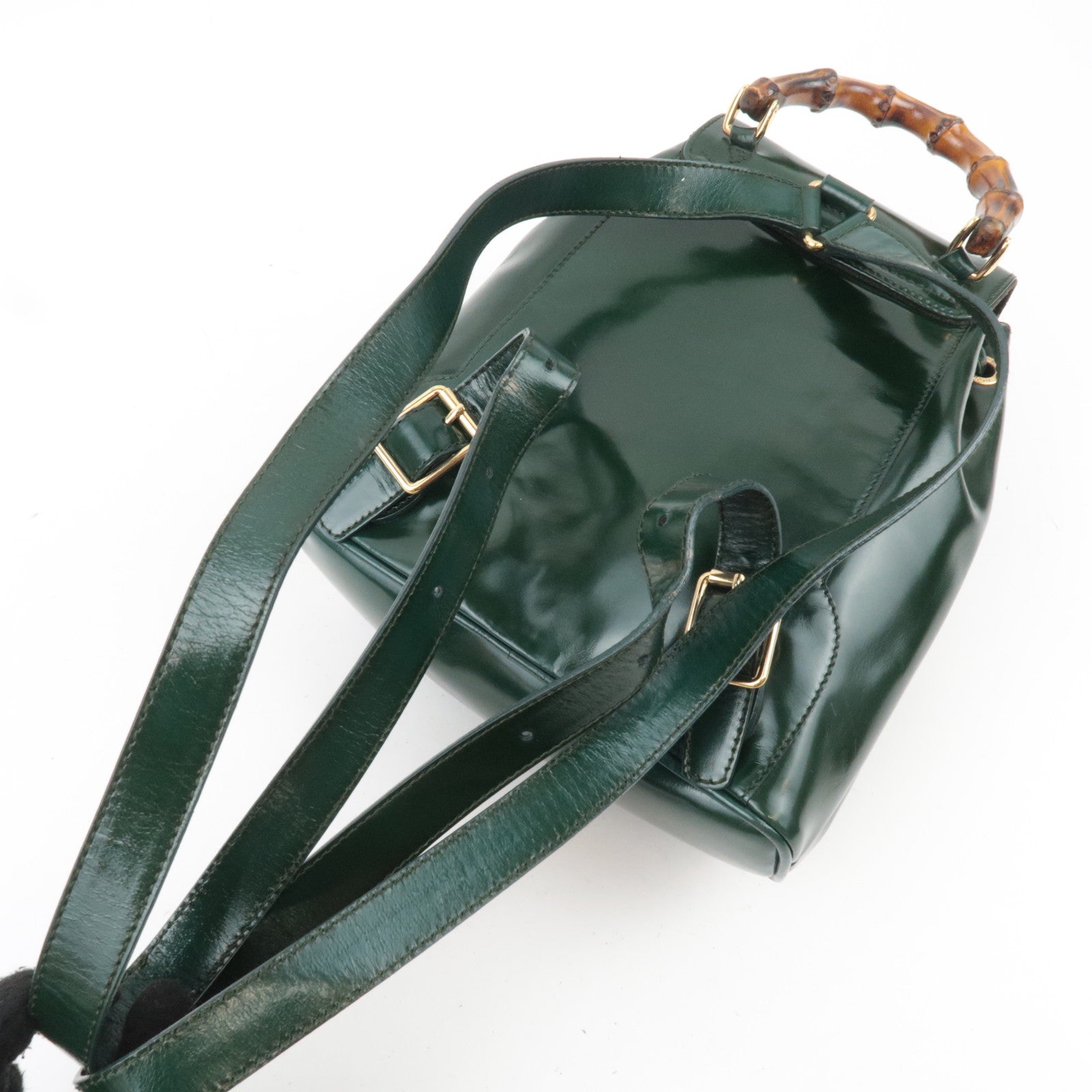 GUCCI Bamboo Leather Backpack Green 003.1998.0030