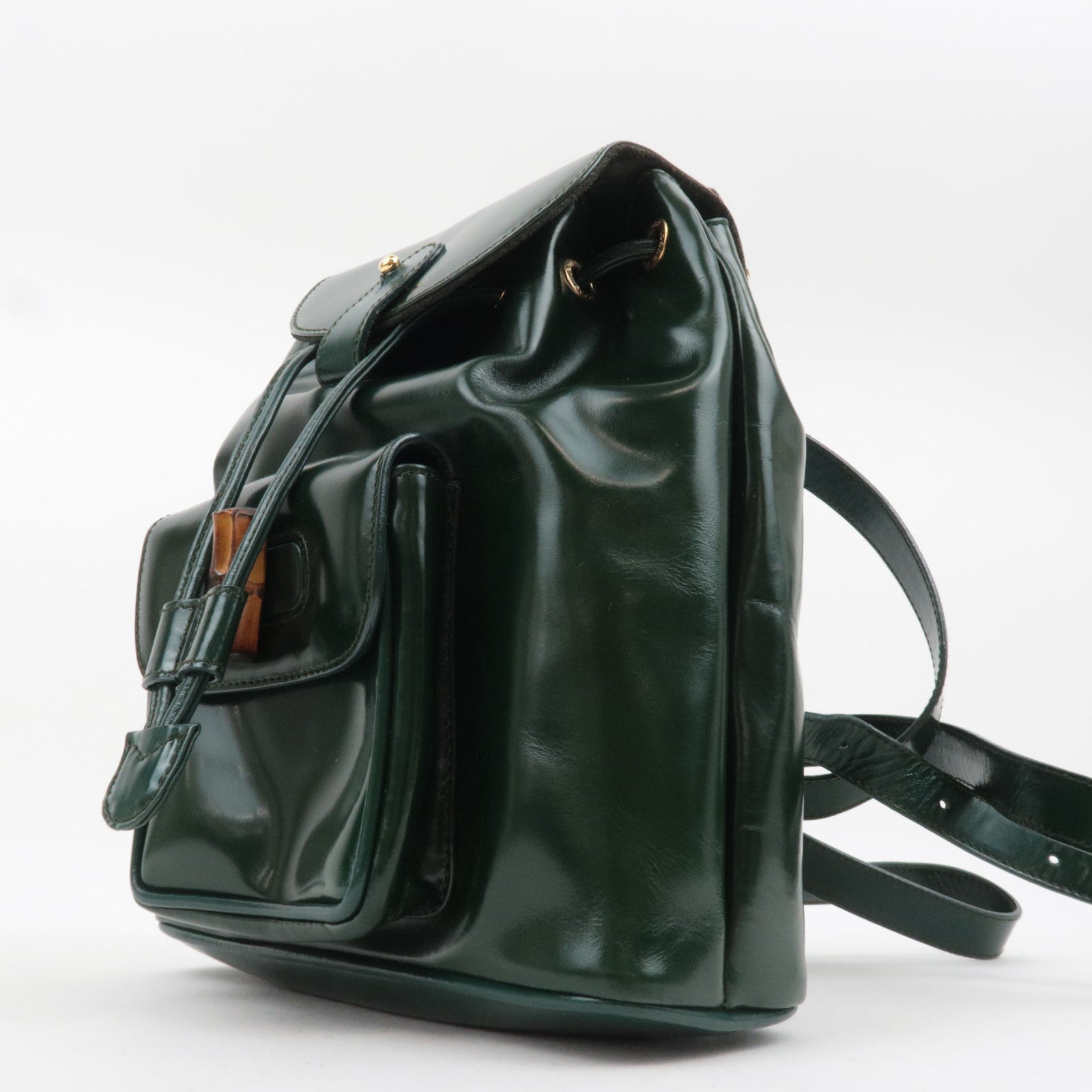 GUCCI Bamboo Leather Backpack Green 003.1998.0030