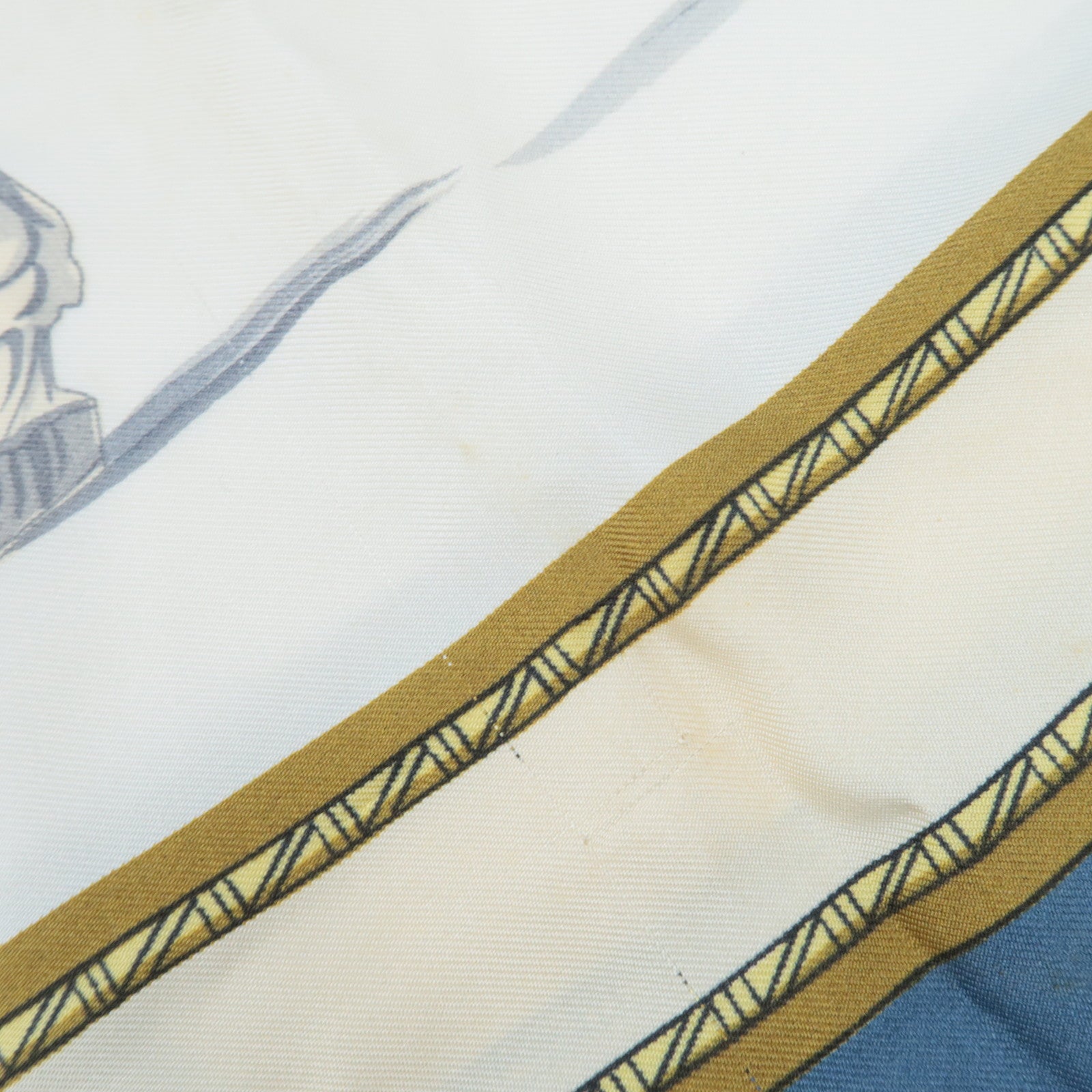 HERMES Carre 90 Scarf HARNAIS FRANCAIS PREMIER EMPIRE 100% Silk Ivory Blue