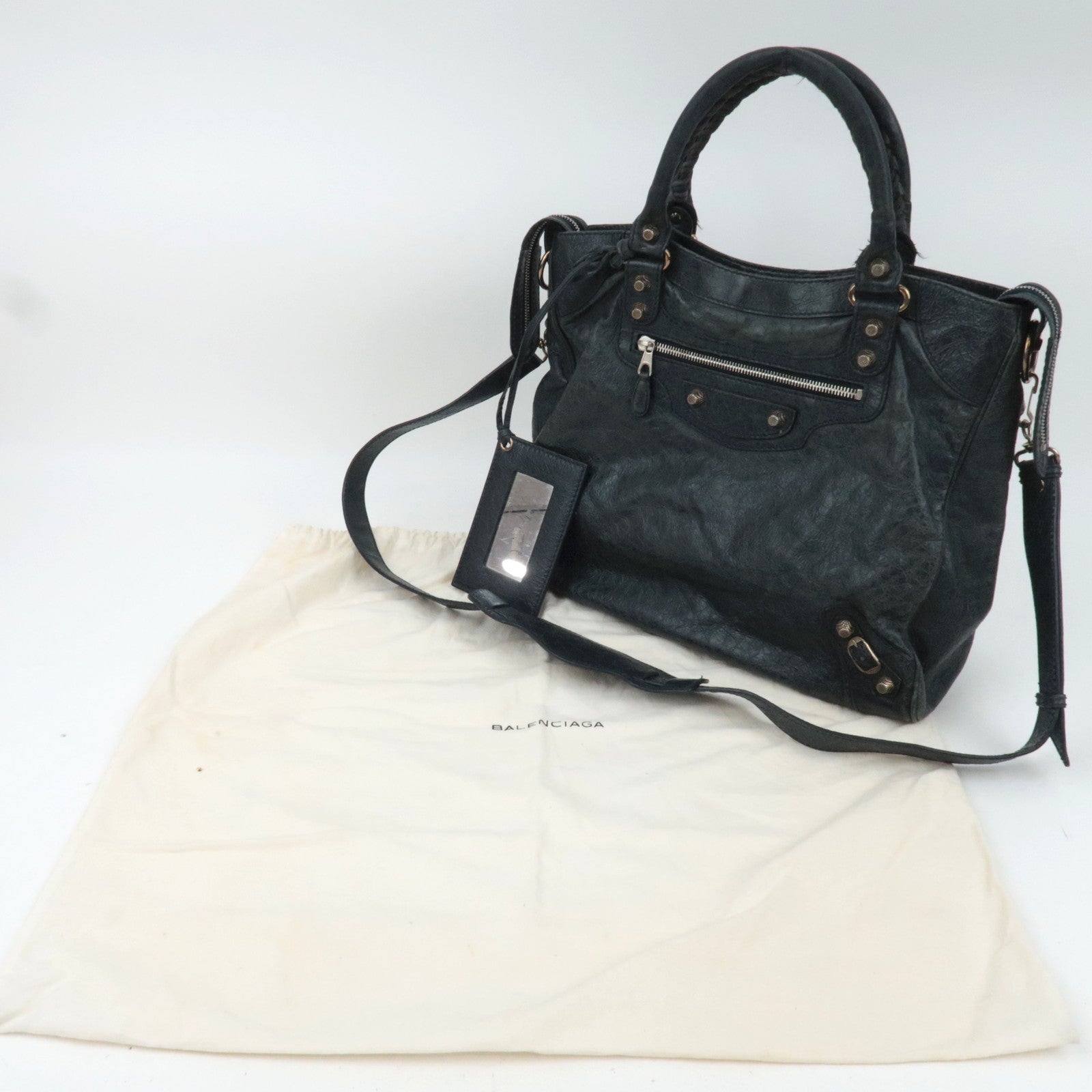 BALENCIAGA The Giant Velo 2Way Leather Handbag Black 282010