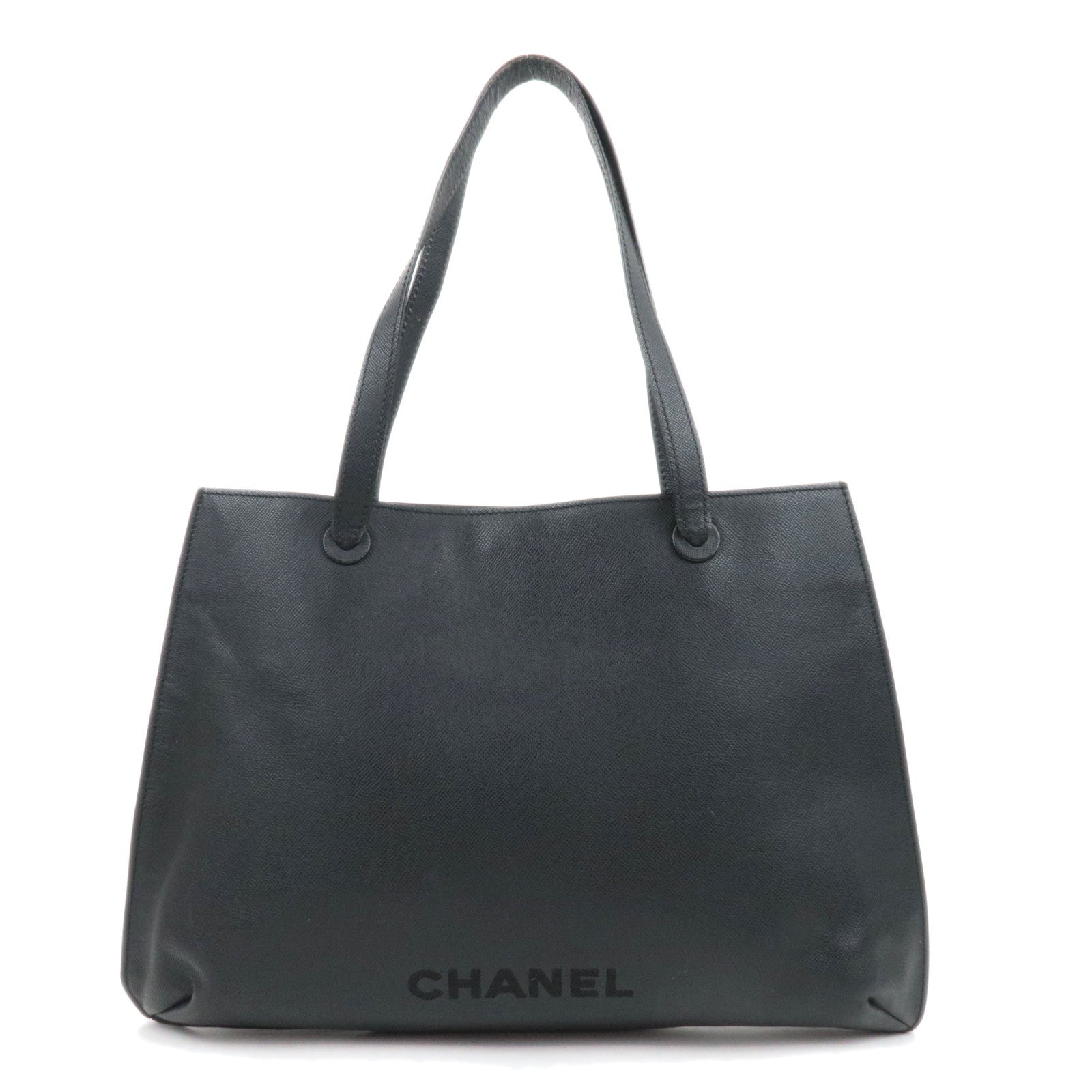 CHANEL Logo Leather Tote Bag Black88993