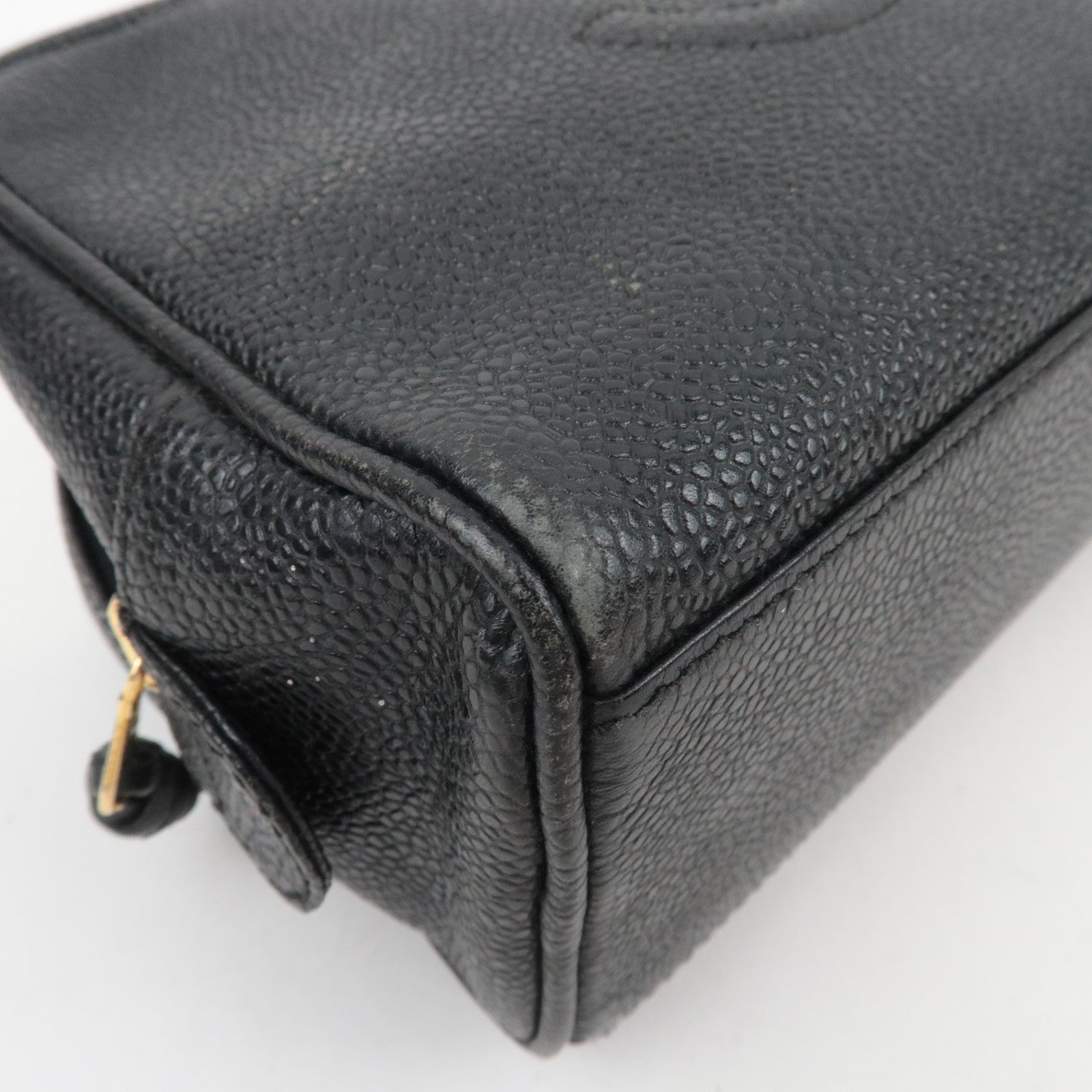CHANEL Coco Mark Caviarskin Pouch Black