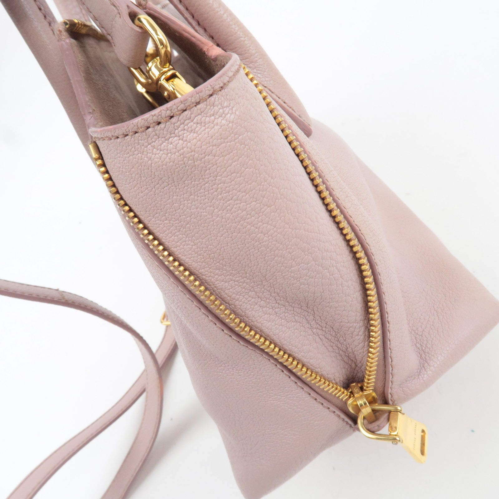 MIU MIU 2Way Leather Handbag Pink Beige