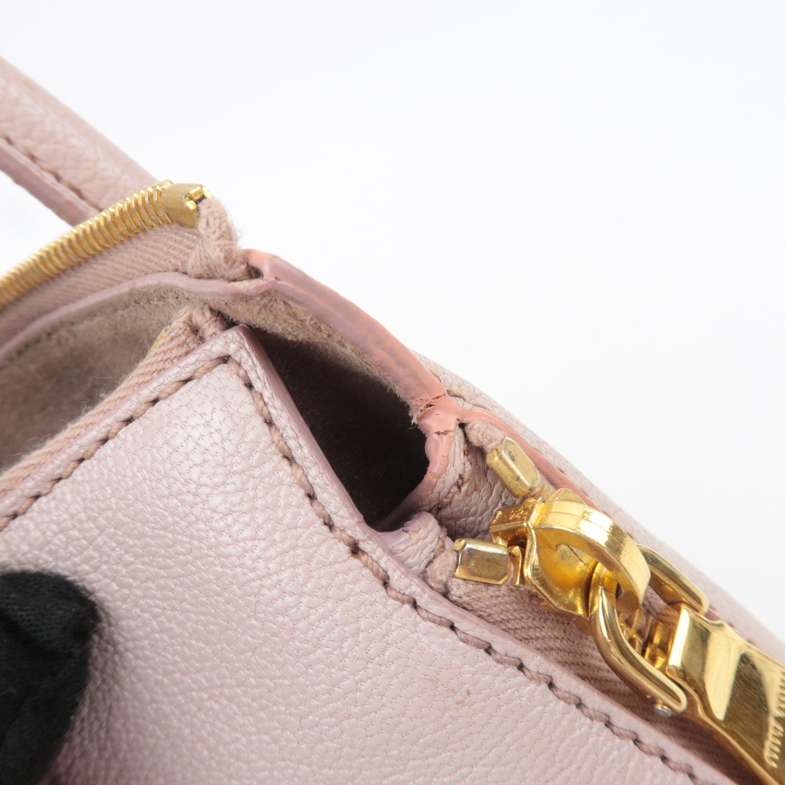 MIU MIU 2Way Leather Handbag Pink Beige