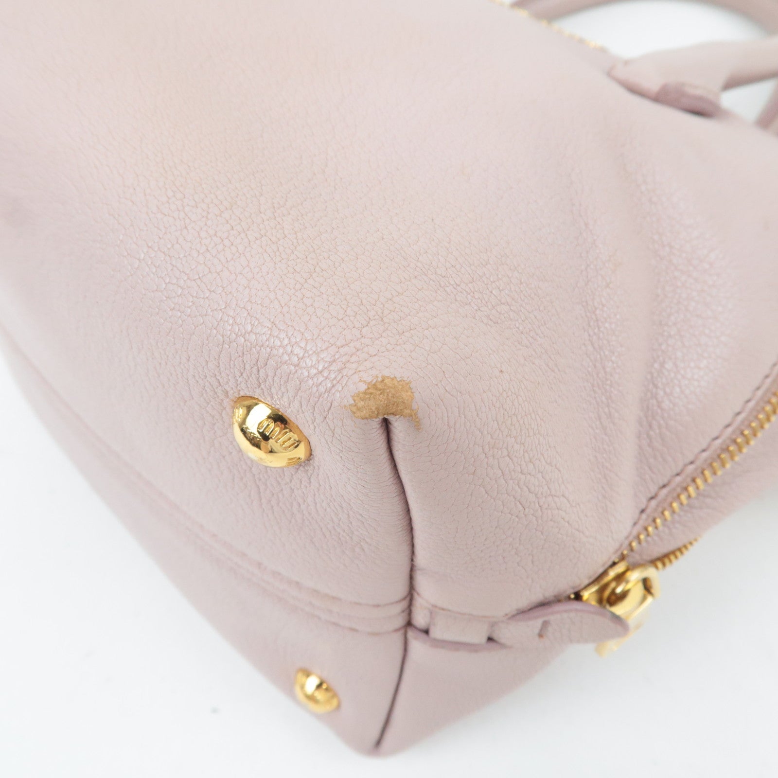 MIU MIU 2Way Leather Handbag Pink Beige