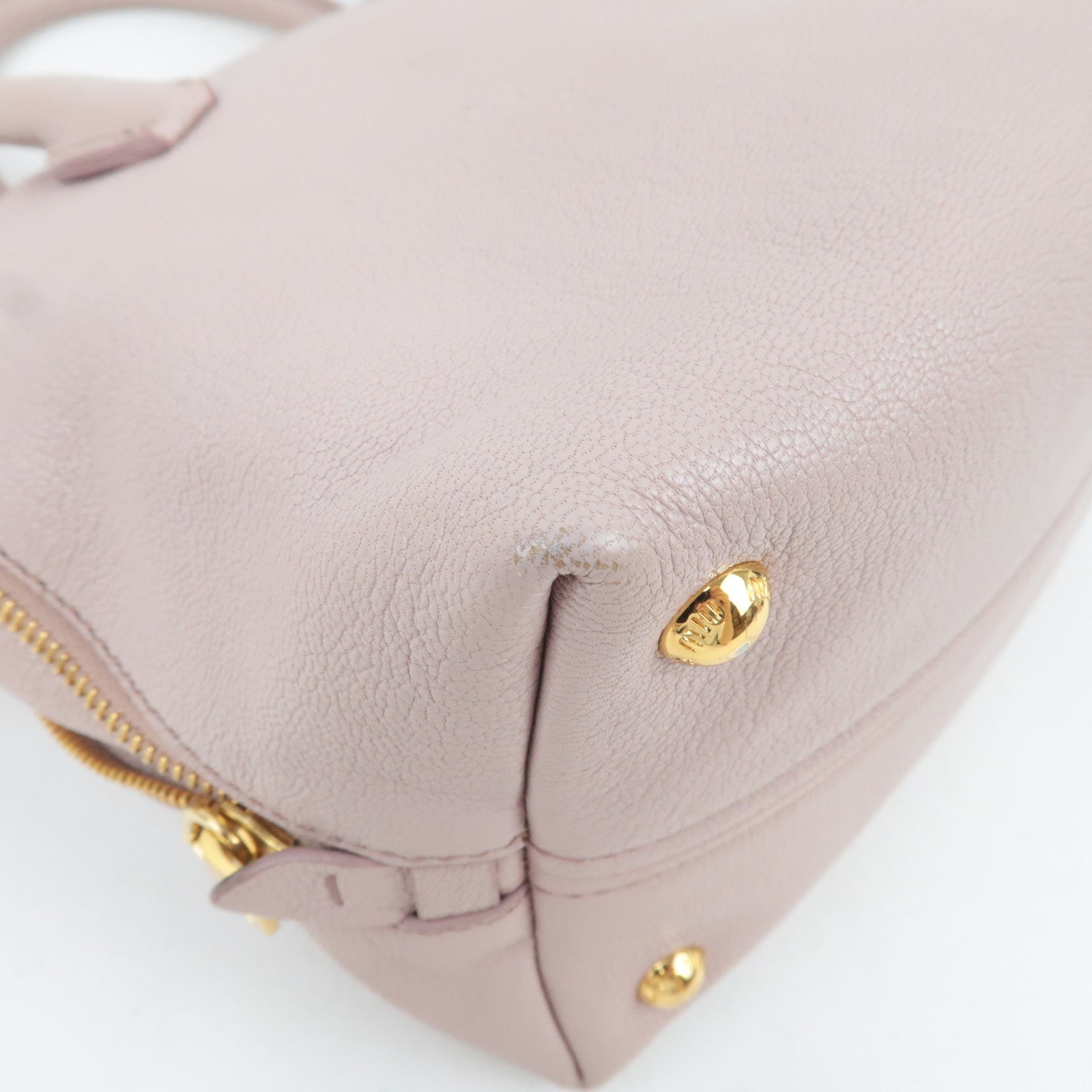 MIU MIU 2Way Leather Handbag Pink Beige