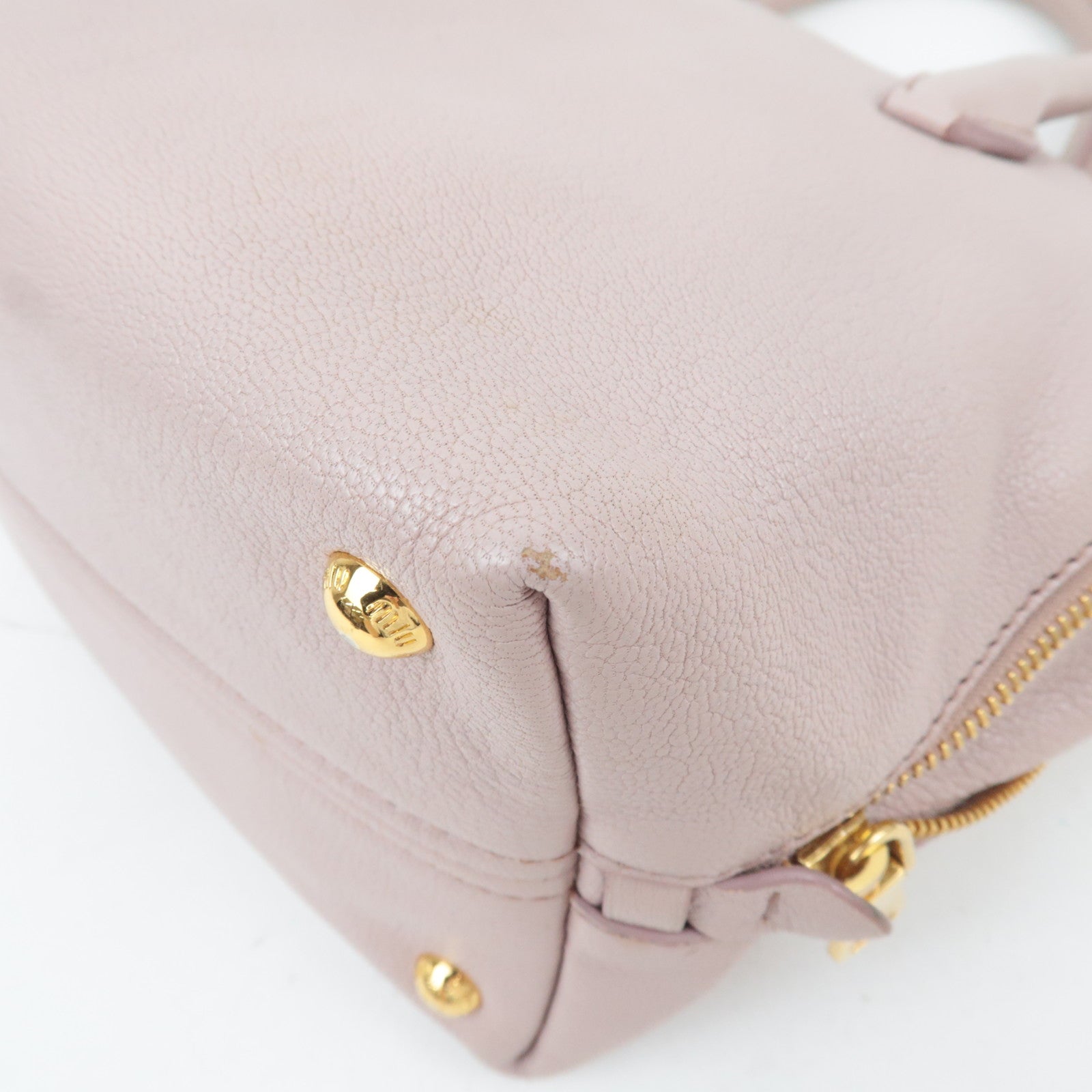 MIU MIU 2Way Leather Handbag Pink Beige