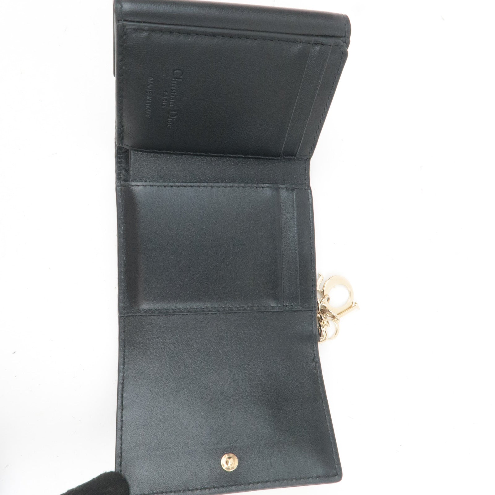 Christian Dior Cannage Lotus Wallet Leather Black