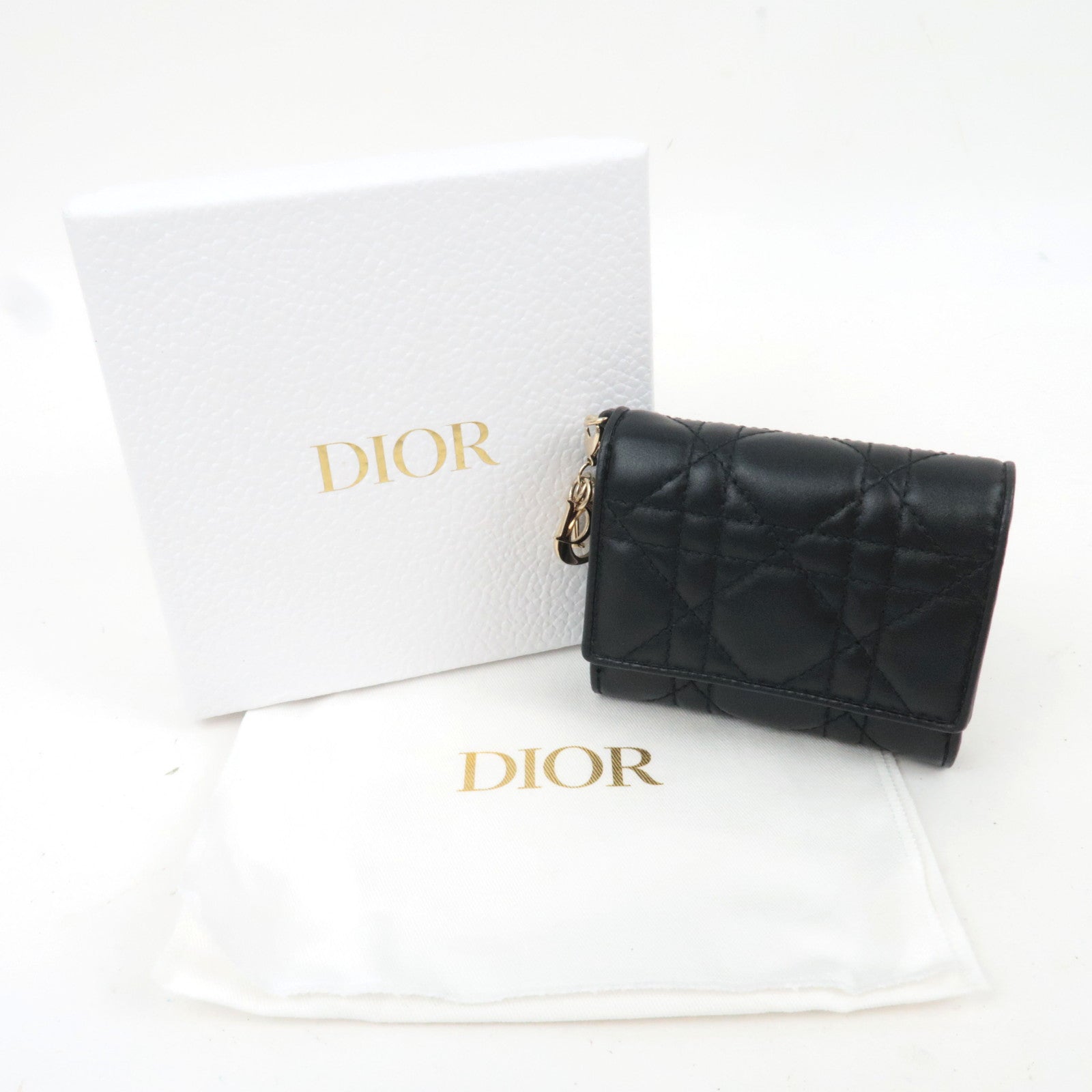 Christian Dior Cannage Lotus Wallet Leather Black