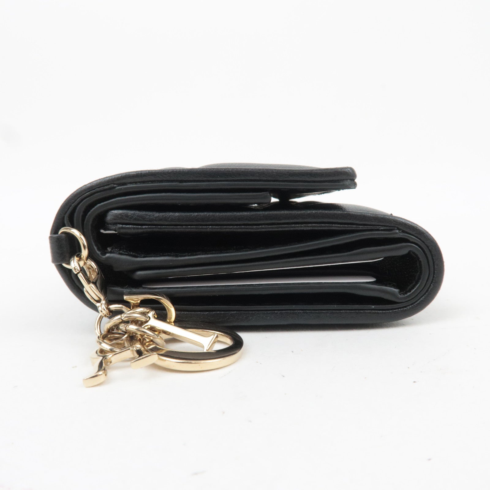 Christian Dior Cannage Lotus Wallet Leather Black