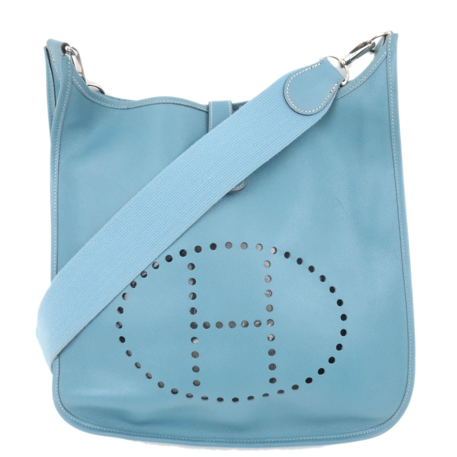 HERMES Evelyne 2 GM Shoulder Bag Veau Epsom □J Stamp (2006) Blue Gene89092