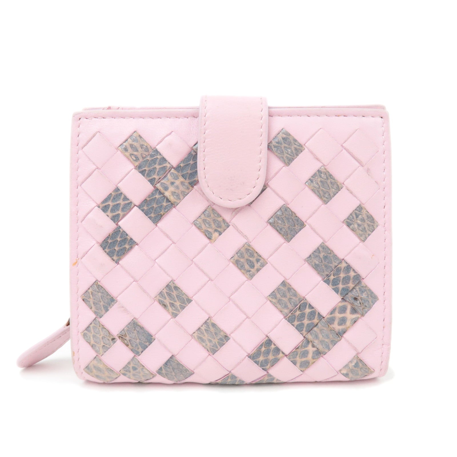 BOTTEGA VENETA Intrecciato Leather Wallet Pink Gray89123