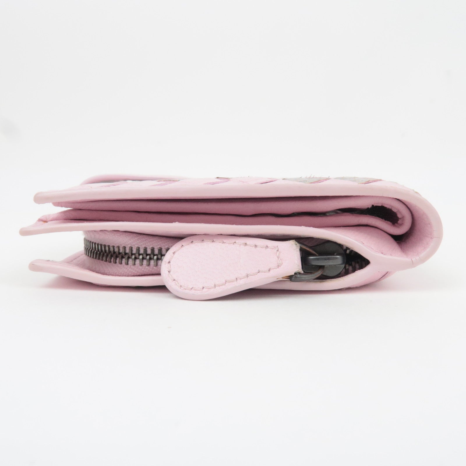 BOTTEGA VENETA Intrecciato Leather Wallet Pink Gray