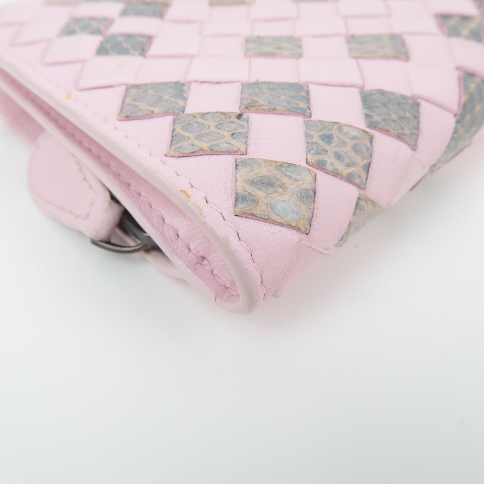 BOTTEGA VENETA Intrecciato Leather Wallet Pink Gray