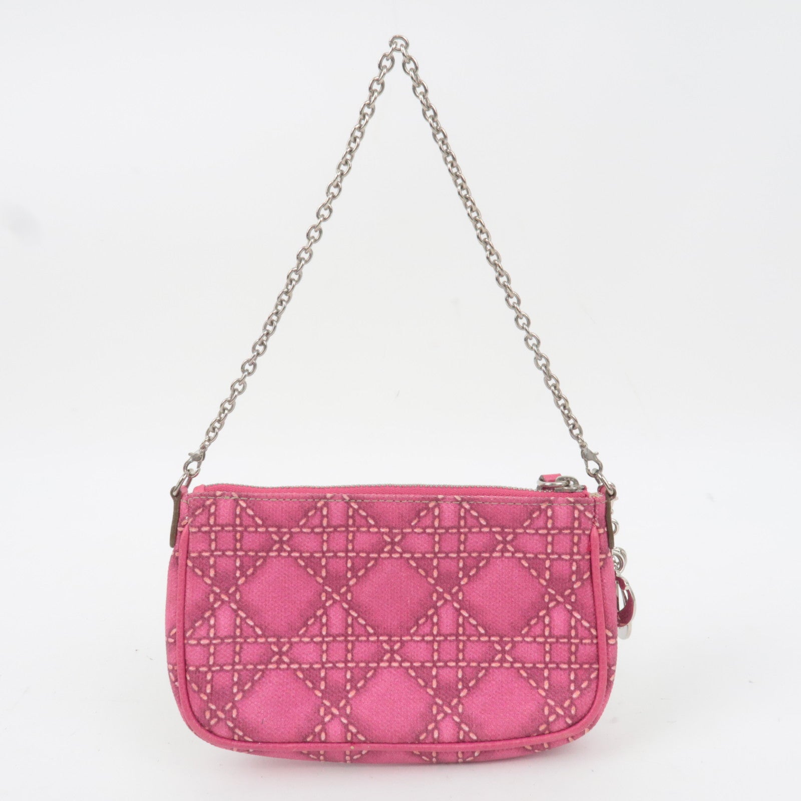 Christian Dior Lady Dior Cannage Print PVC Leather Accessory Pouch Handbag Pink