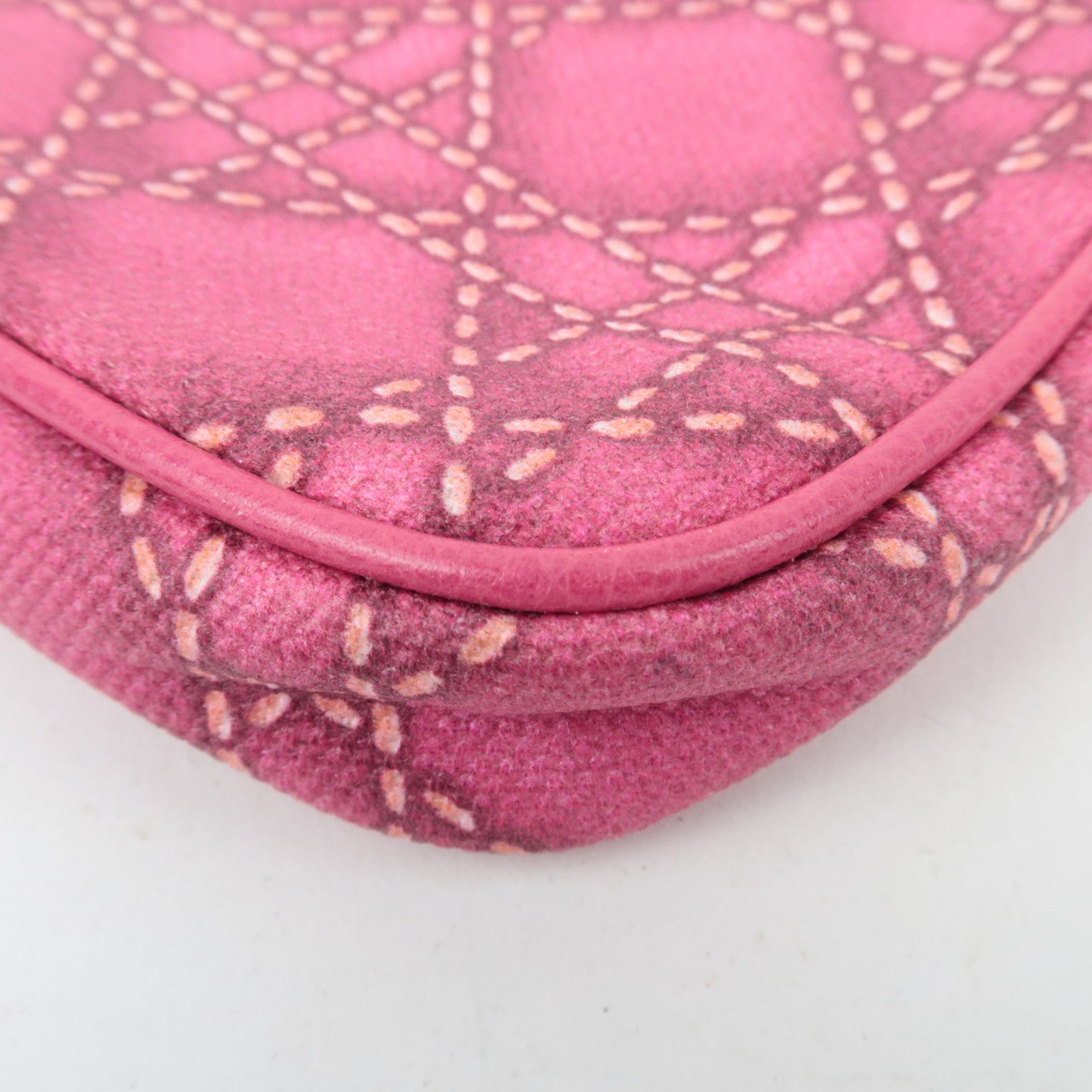 Christian Dior Lady Dior Cannage Print PVC Leather Accessory Pouch Handbag Pink