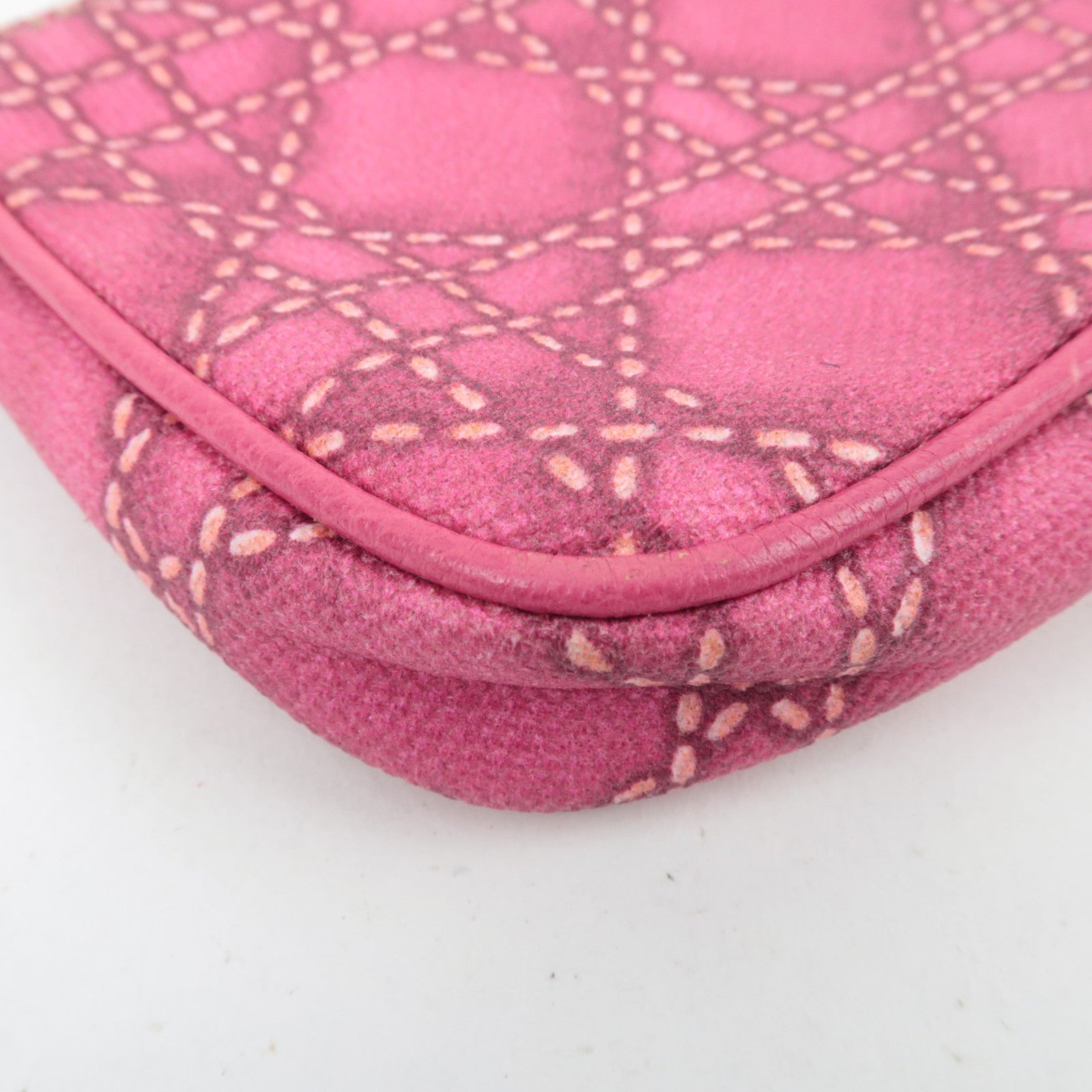 Christian Dior Lady Dior Cannage Print PVC Leather Accessory Pouch Handbag Pink