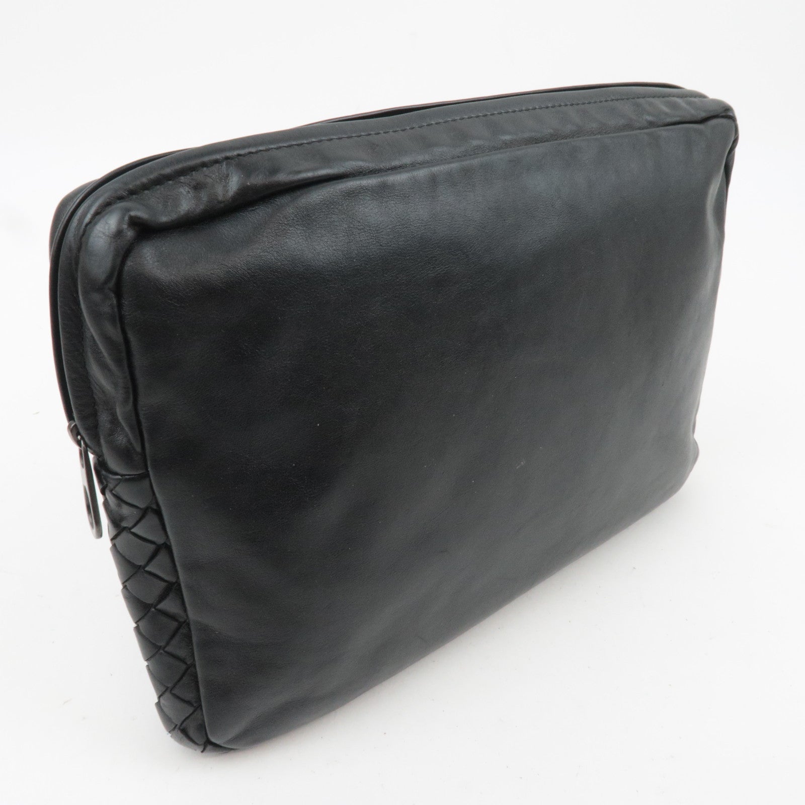 BOTTEGA VENETA Intrecciato Leather Clutch Bag Black