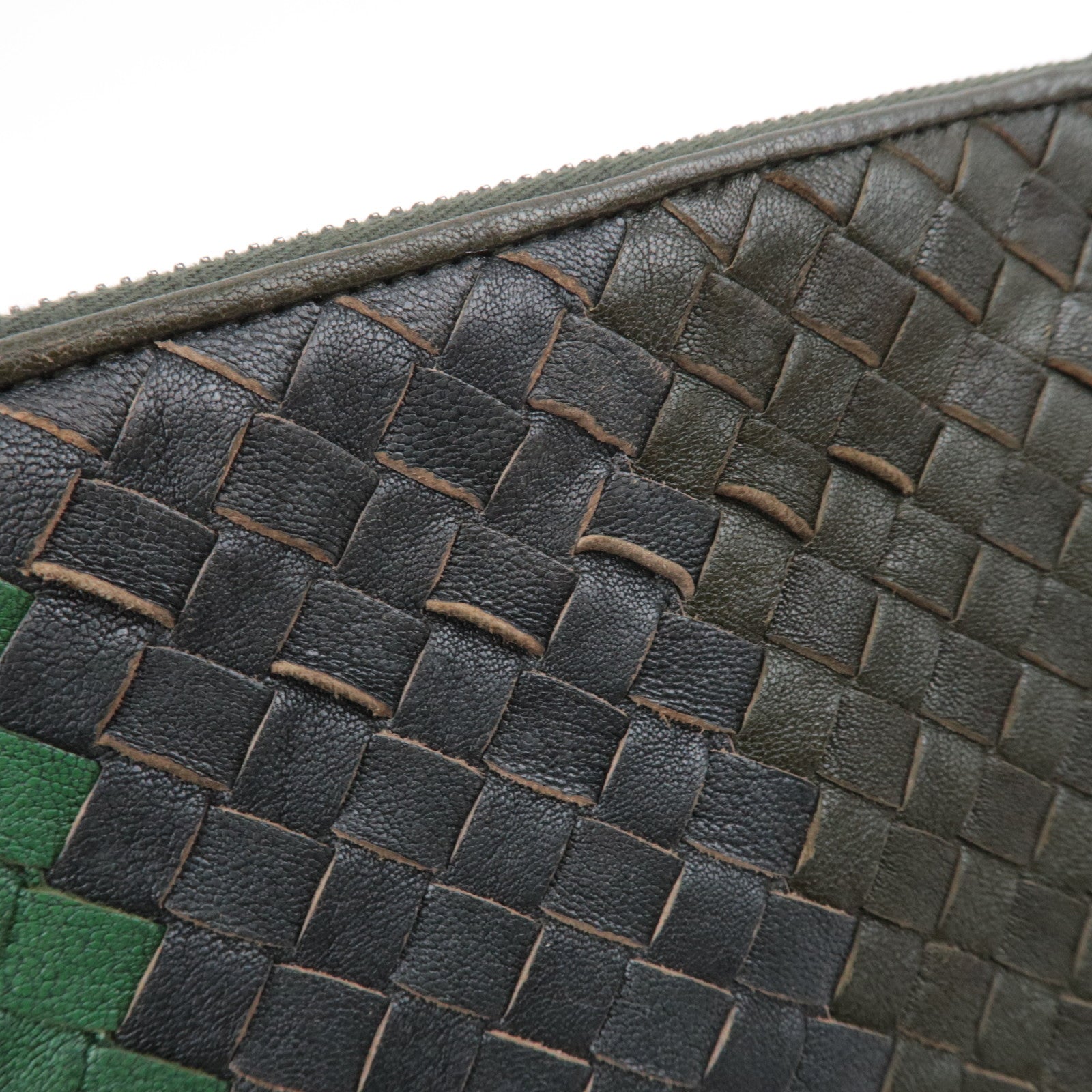 BOTTEGA VENETA Leather Intrecciato Clutch Bag Black Navy Green