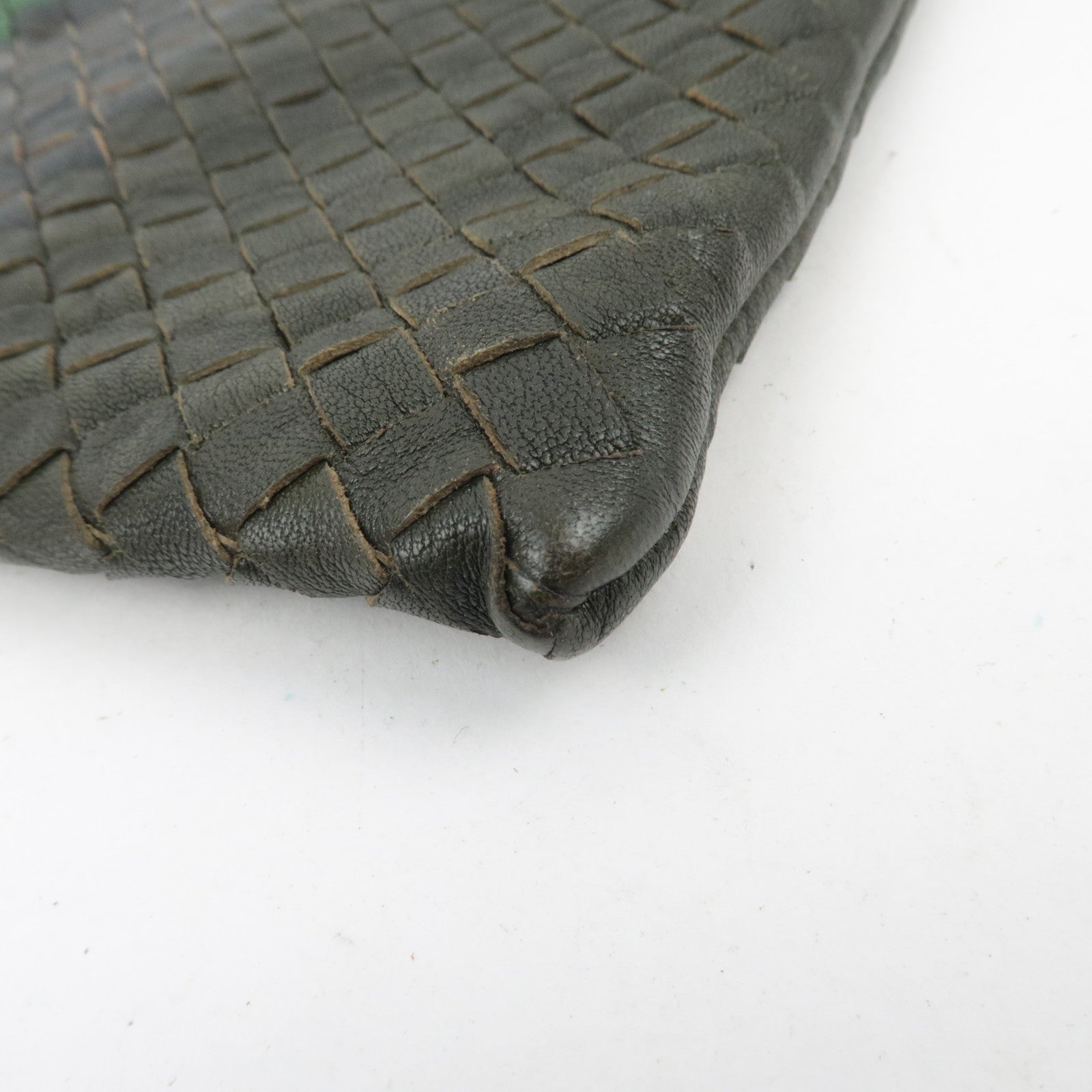 BOTTEGA VENETA Leather Intrecciato Clutch Bag Black Navy Green