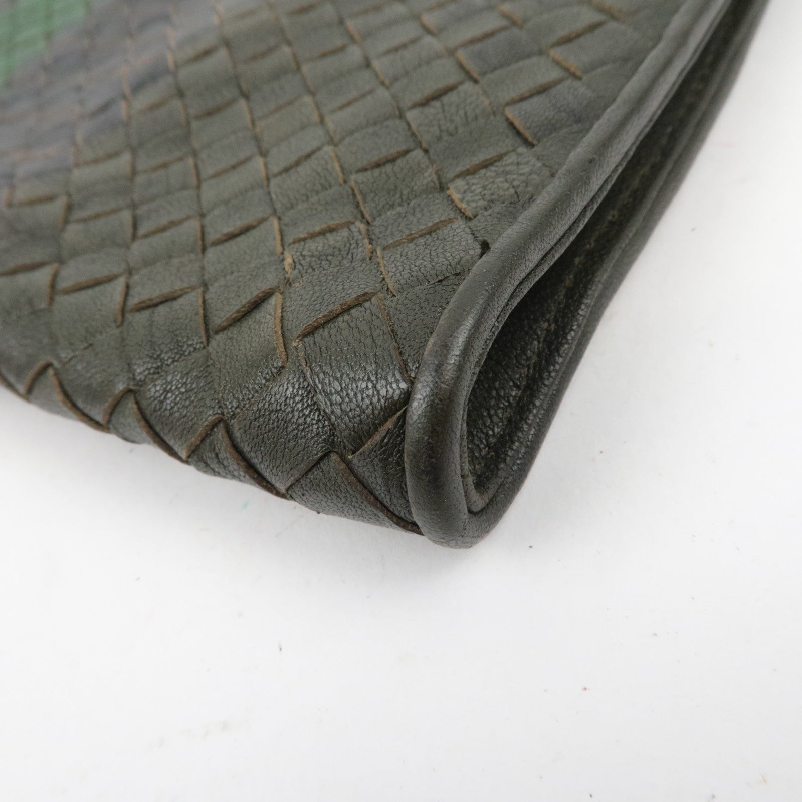 BOTTEGA VENETA Leather Intrecciato Clutch Bag Black Navy Green