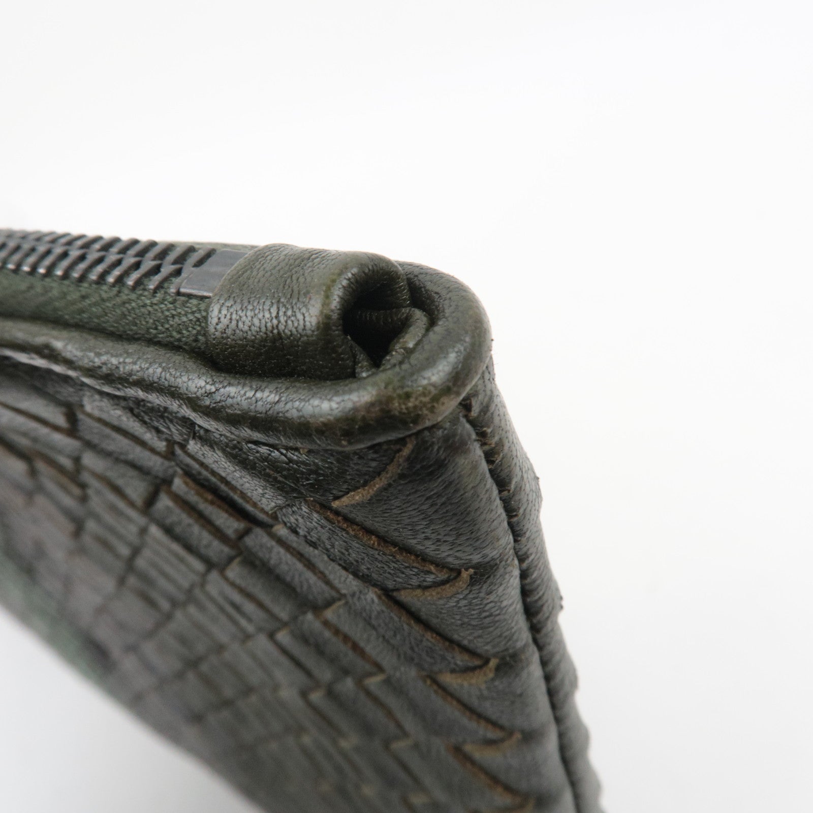 BOTTEGA VENETA Leather Intrecciato Clutch Bag Black Navy Green