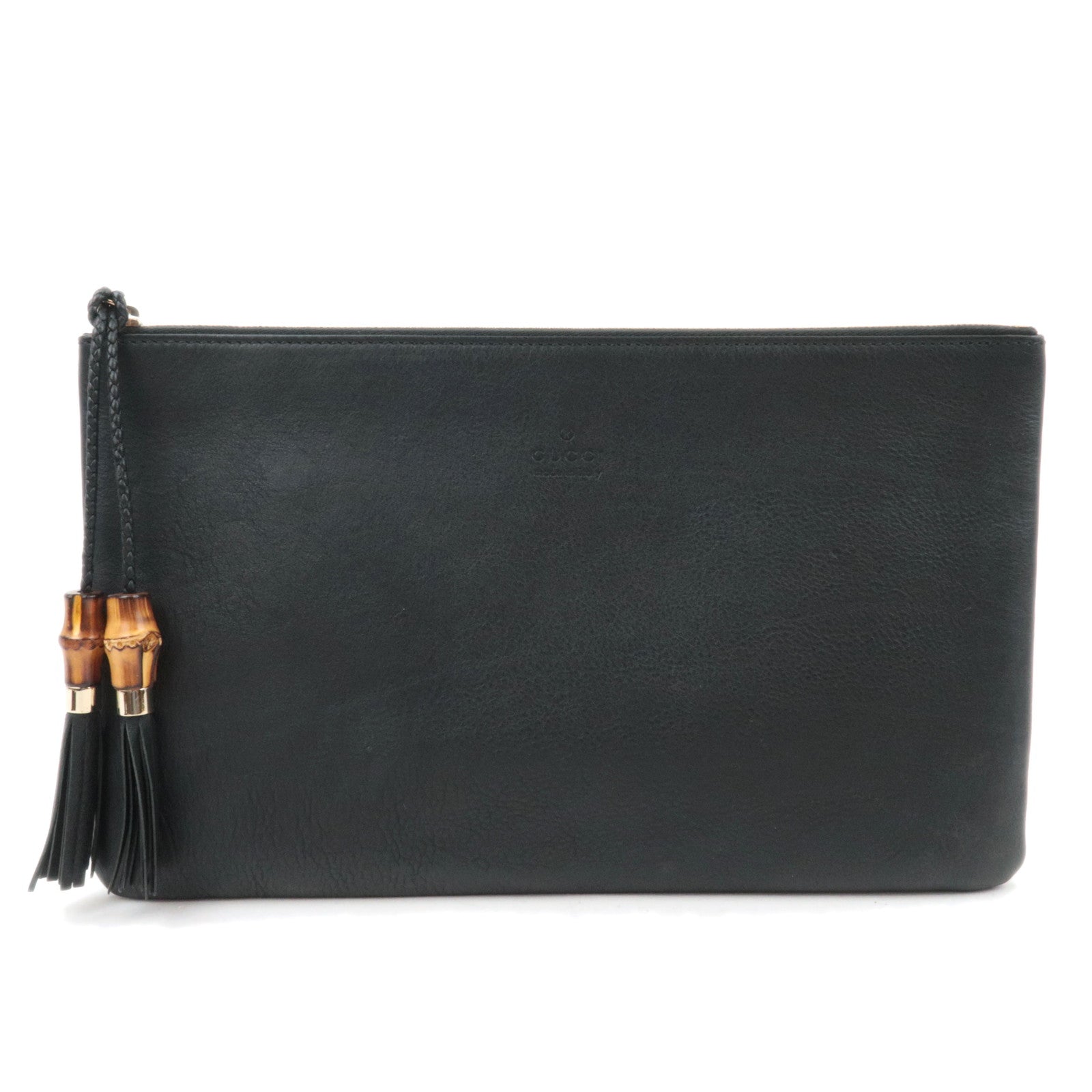 GUCCI Bamboo Leather Clutch Bag Black 37685889164