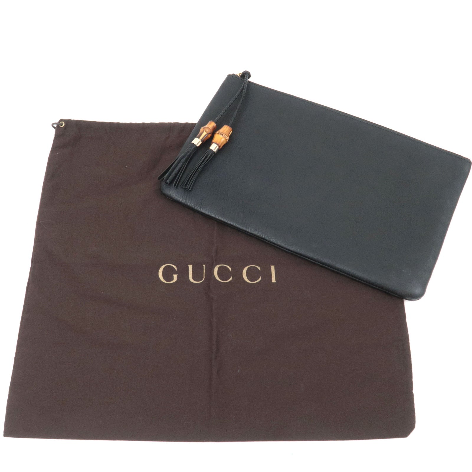 GUCCI Bamboo Leather Clutch Bag Black 376858