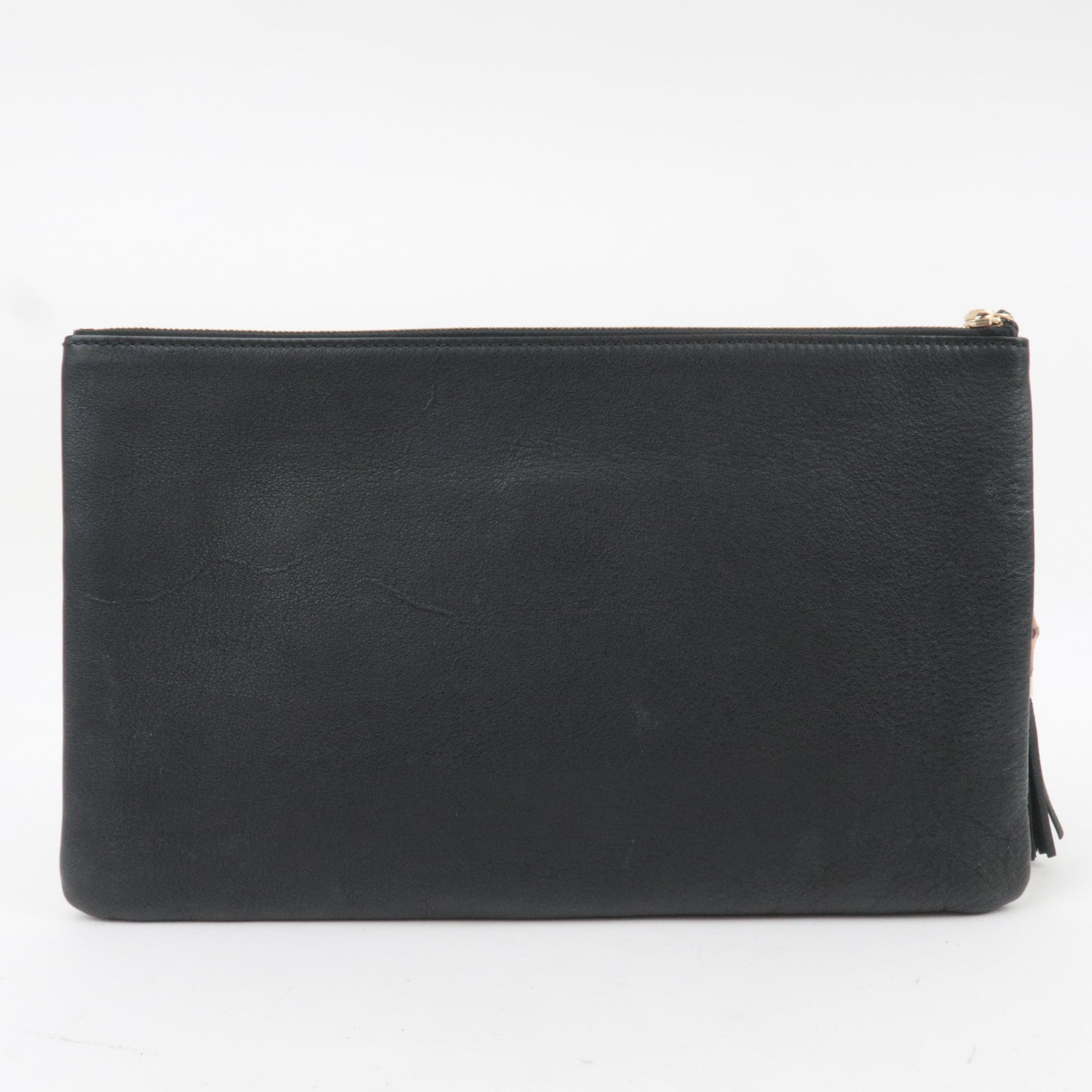 GUCCI Bamboo Leather Clutch Bag Black 376858