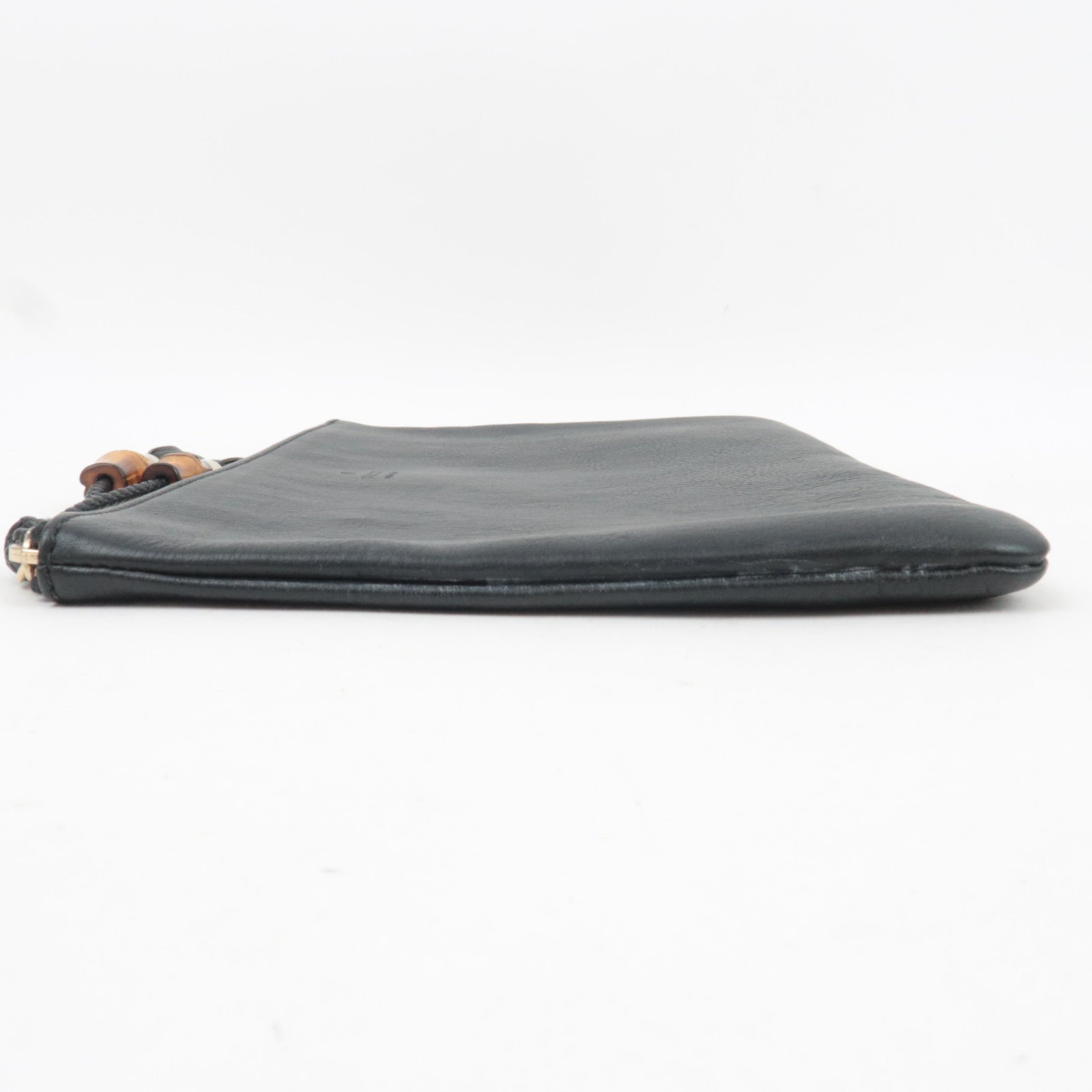 GUCCI Bamboo Leather Clutch Bag Black 376858