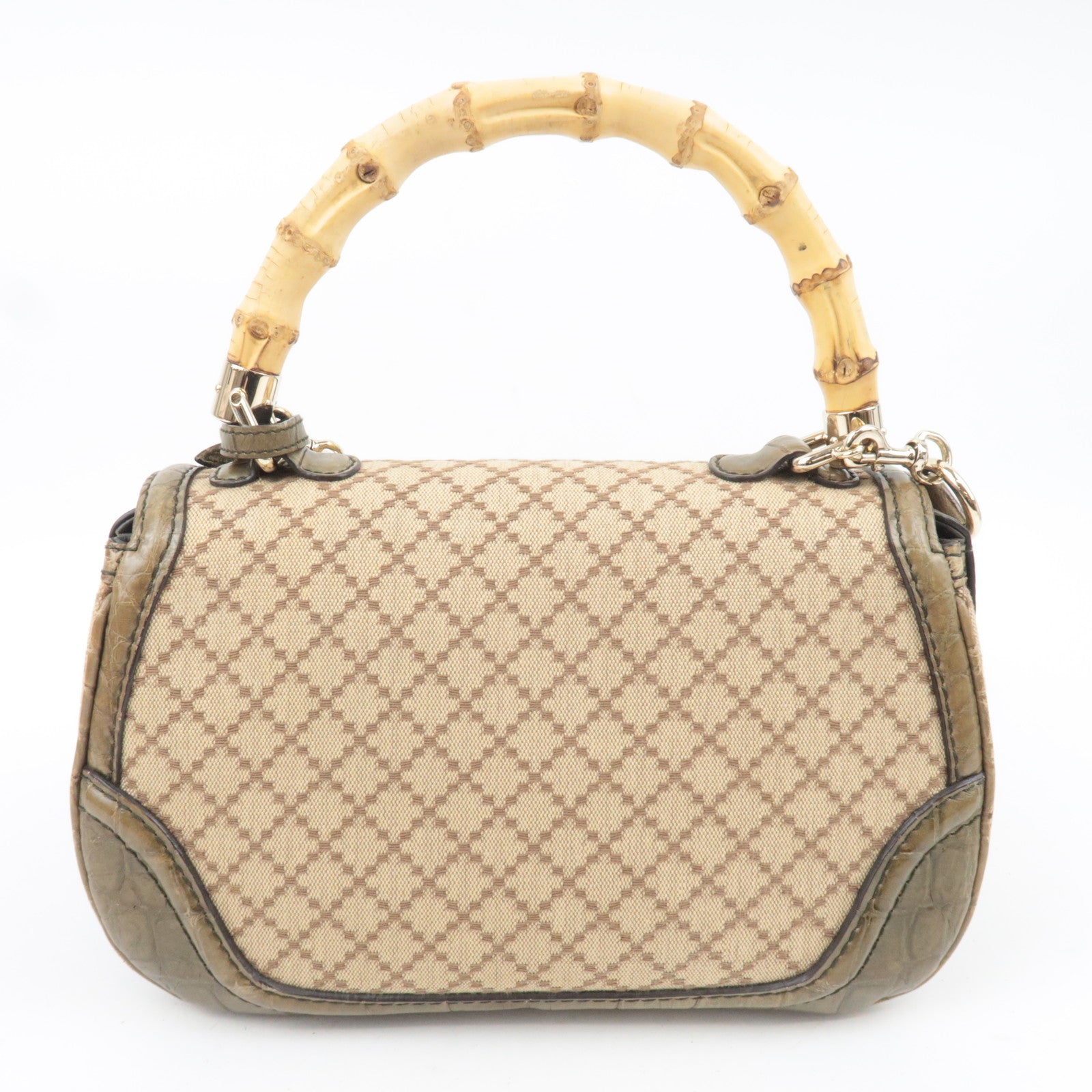 GUCCI New Bamboo Diamante 2Way Leather Handbag Beige Khaki 254884
