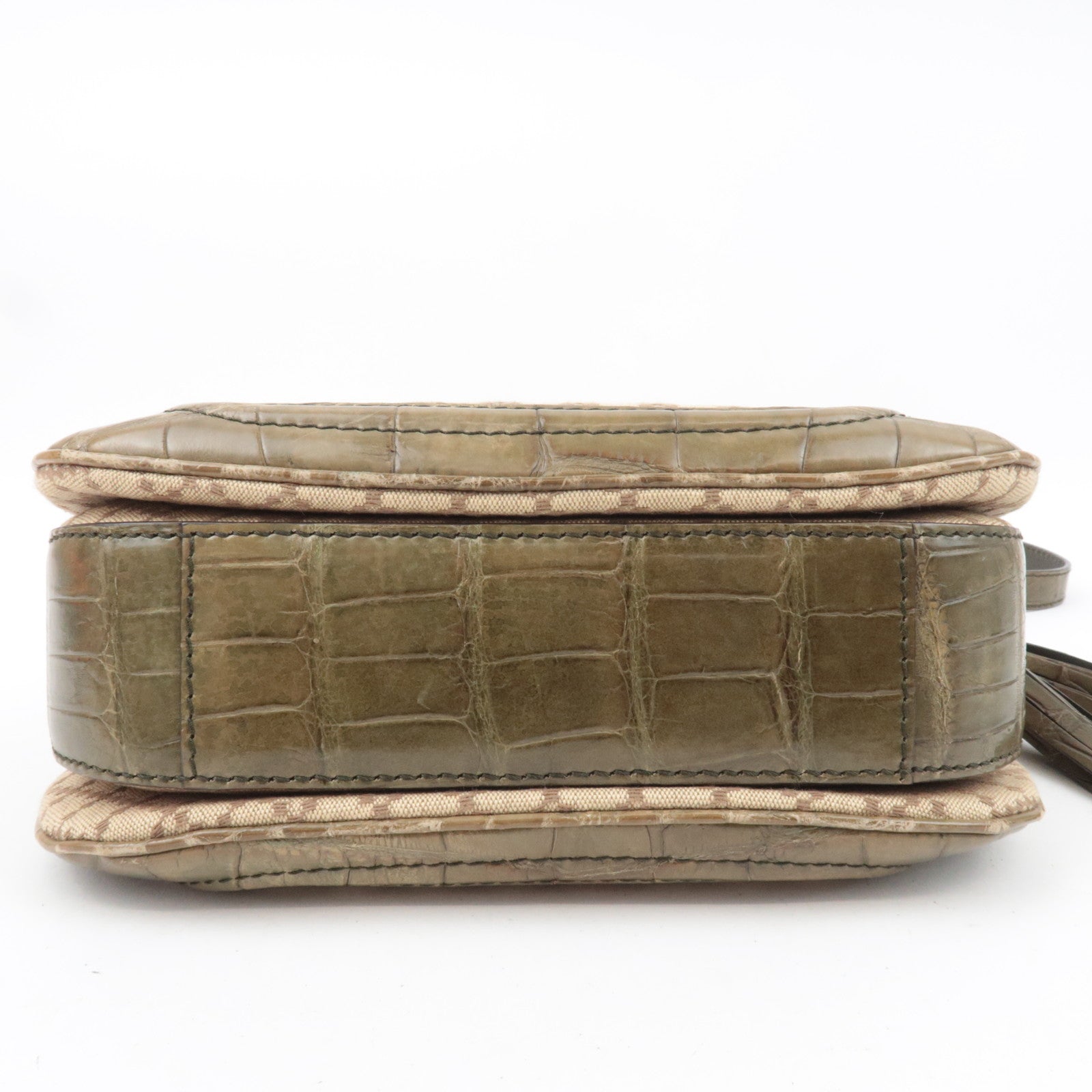 GUCCI New Bamboo Diamante 2Way Leather Handbag Beige Khaki 254884