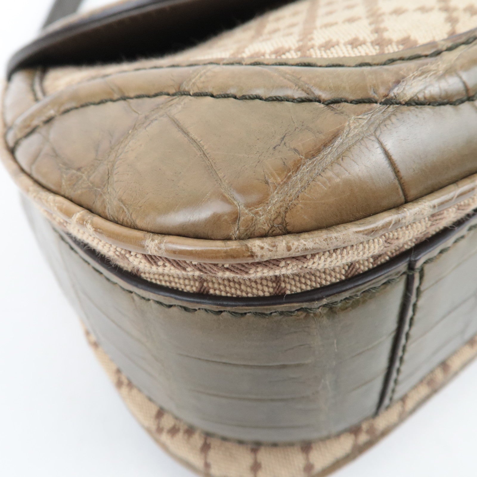 GUCCI New Bamboo Diamante 2Way Leather Handbag Beige Khaki 254884