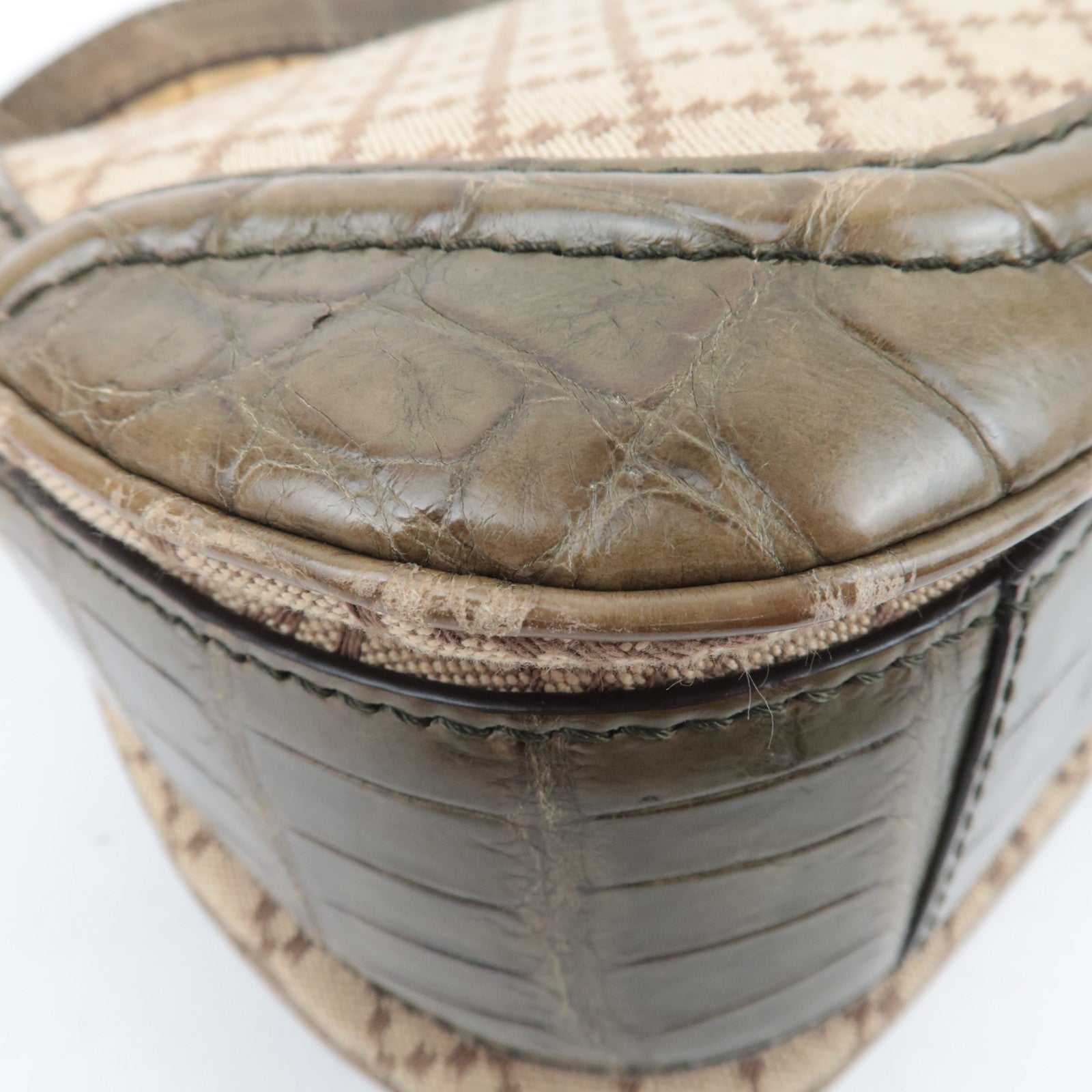 GUCCI New Bamboo Diamante 2Way Leather Handbag Beige Khaki 254884