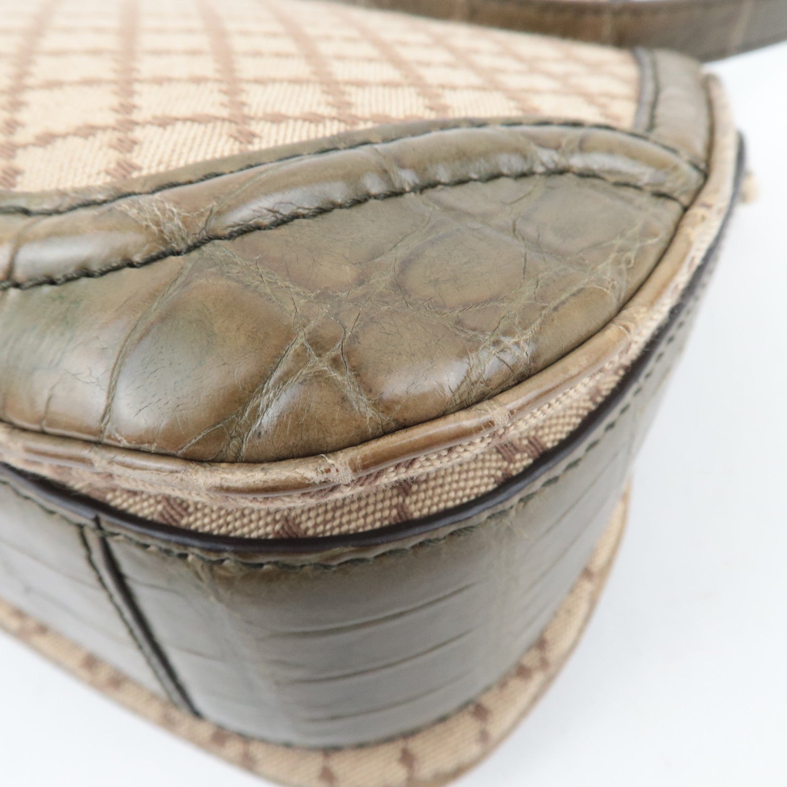 GUCCI New Bamboo Diamante 2Way Leather Handbag Beige Khaki 254884