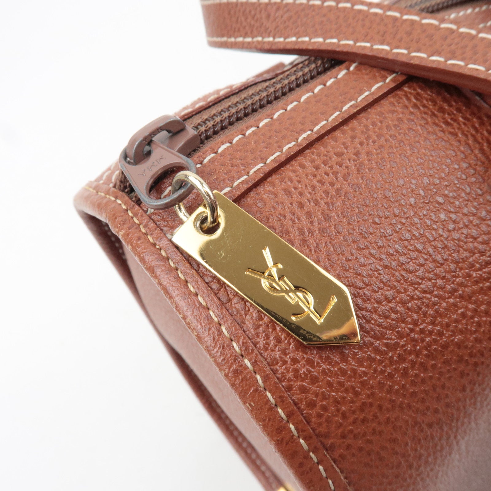 SAINT LAURENT YSL Logo Leather Handbag Brown