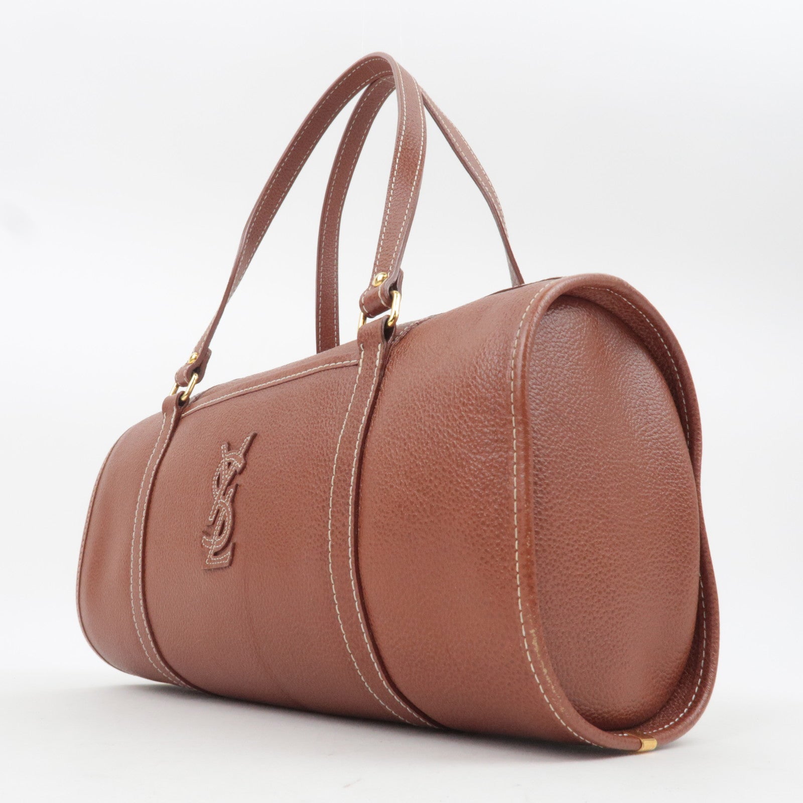 SAINT LAURENT YSL Logo Leather Handbag Brown