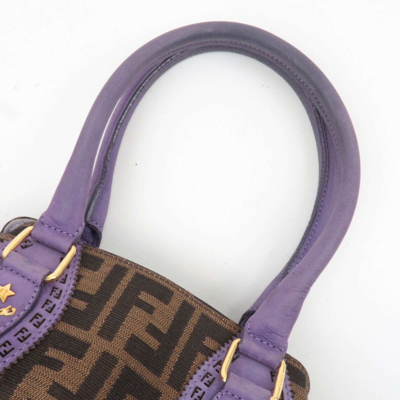 FENDI Etonico Zucca Canvas Leather Handbag Brown Purple 8BN157