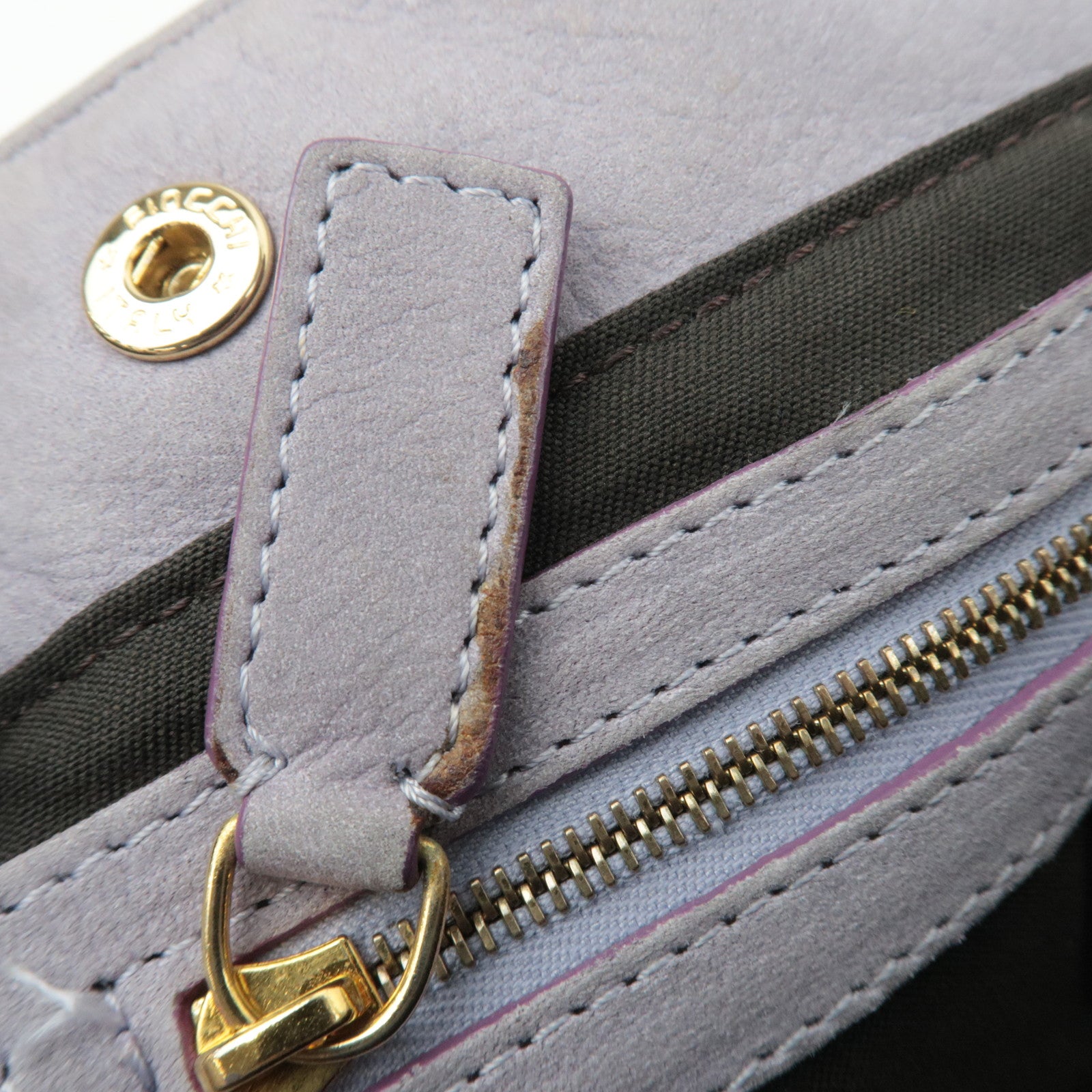 FENDI Etonico Zucca Canvas Leather Handbag Brown Purple 8BN157