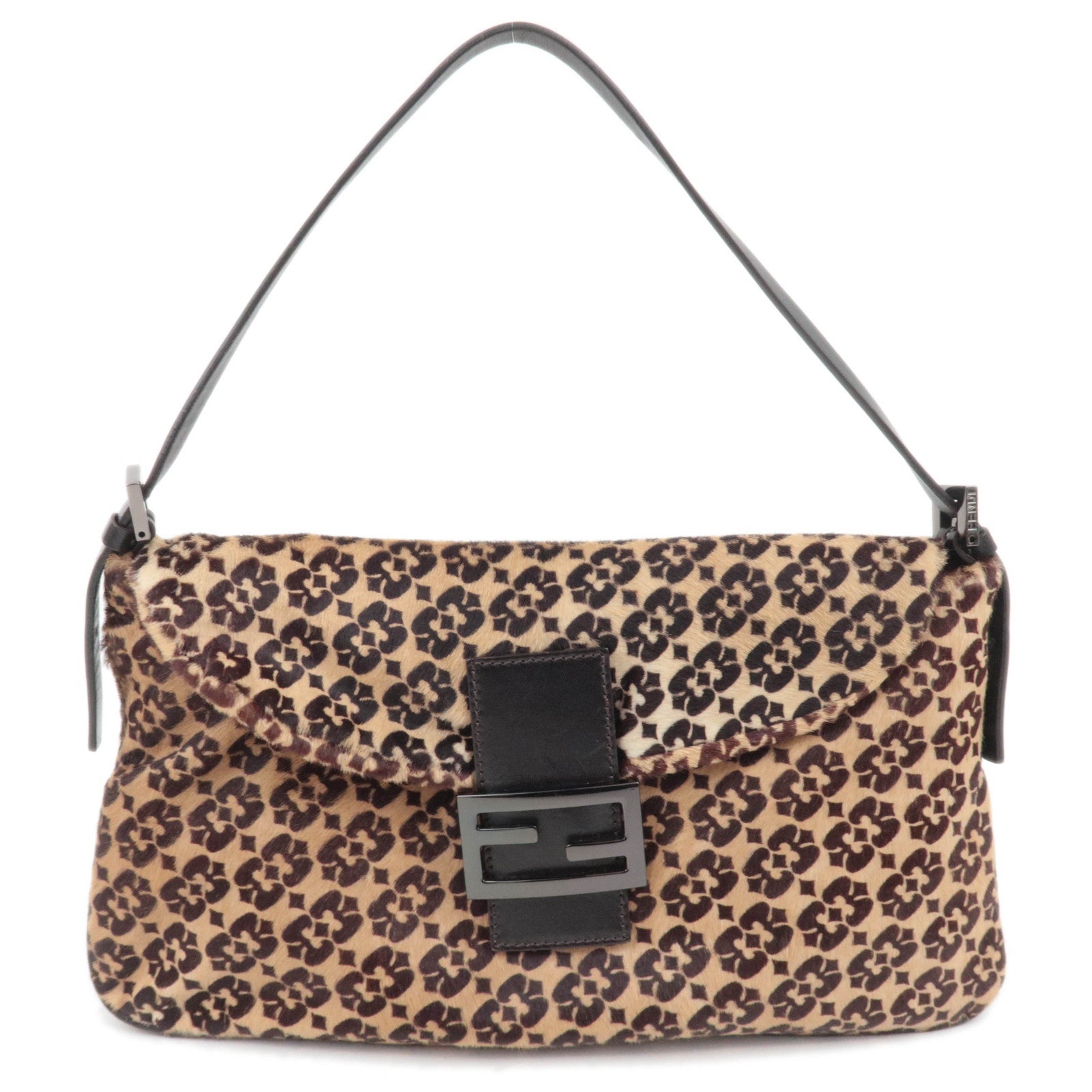 FENDI Geometric Calf hair Shoulder Bag Brown 8BR00289186