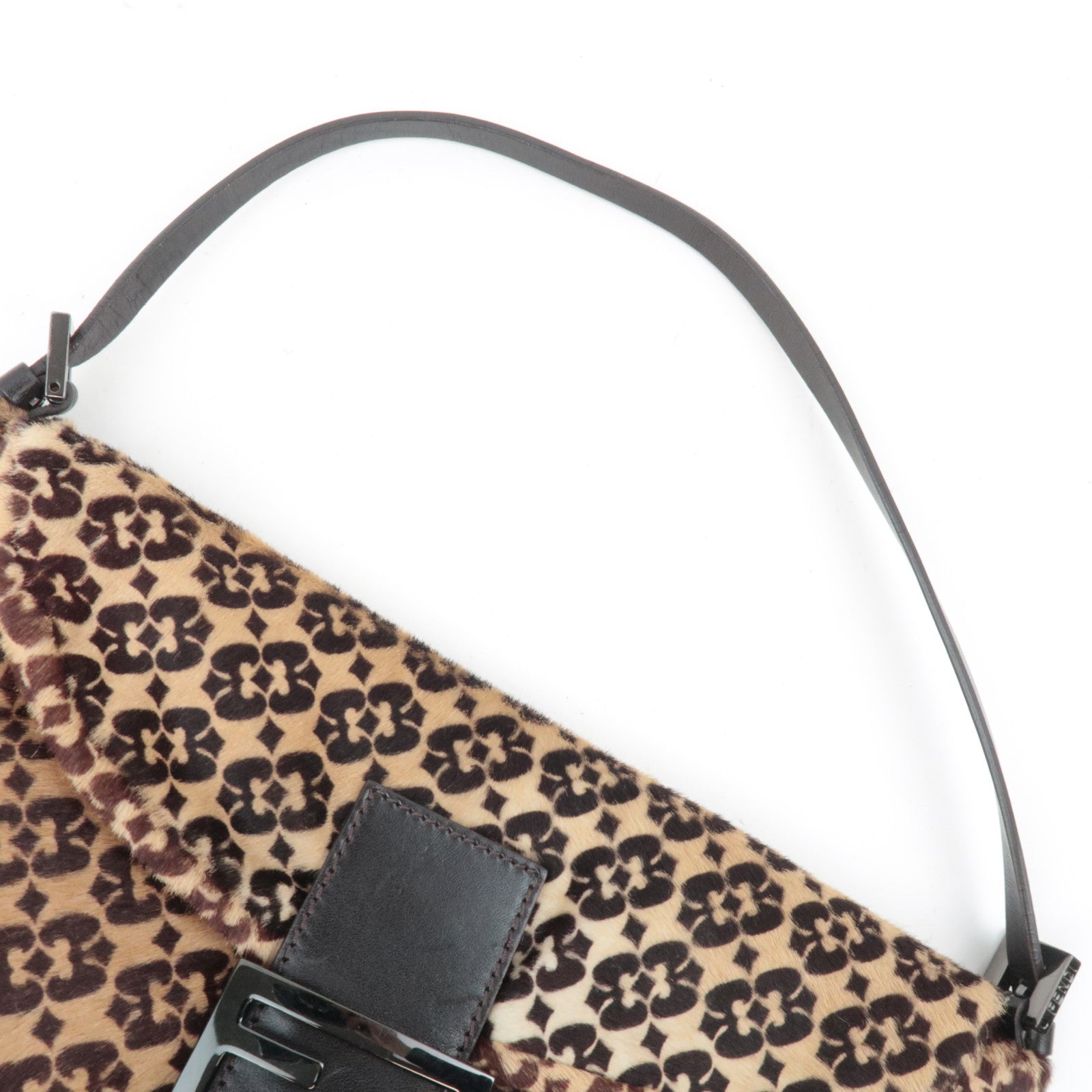 FENDI Geometric Calf hair Shoulder Bag Brown 8BR002