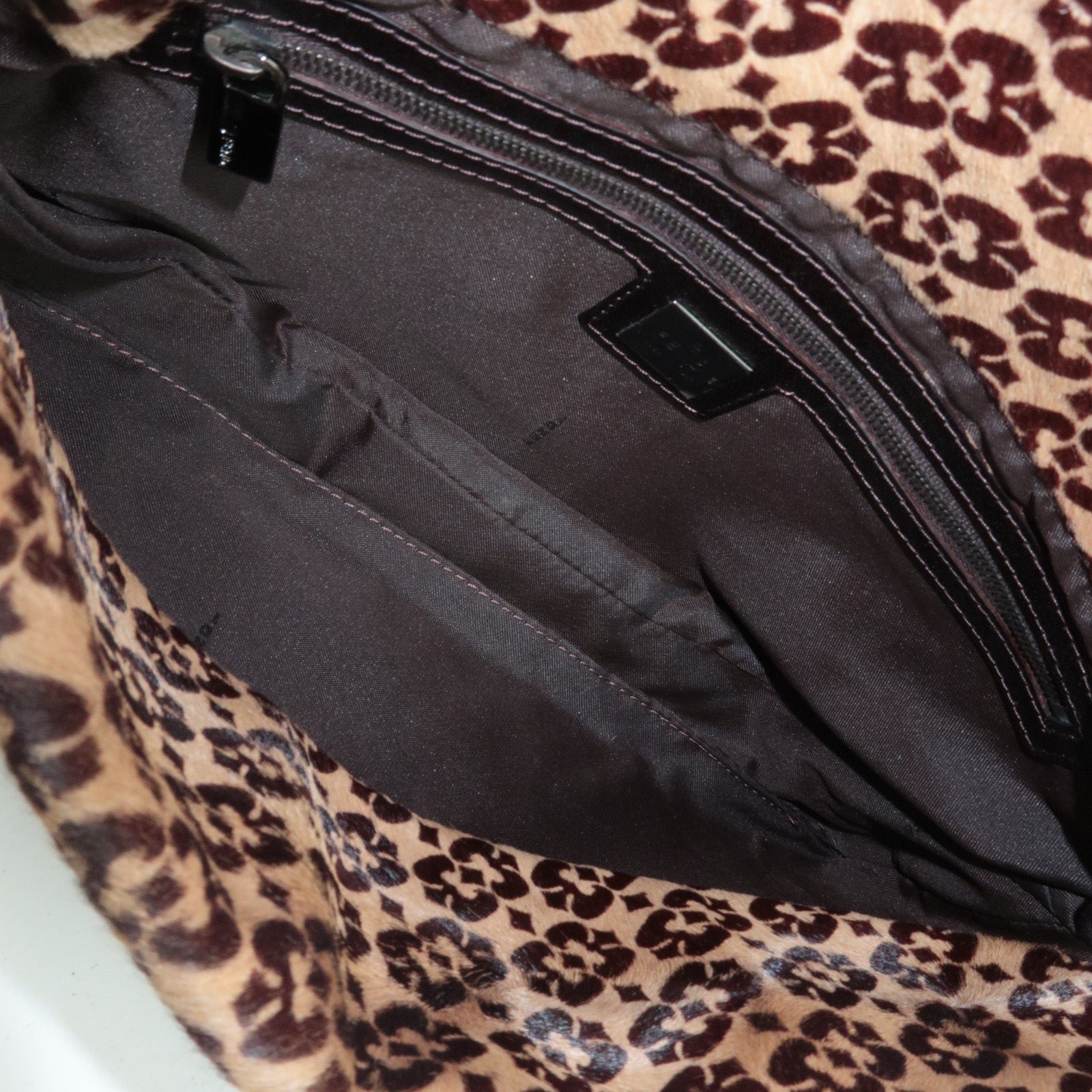 FENDI Geometric Calf hair Shoulder Bag Brown 8BR002