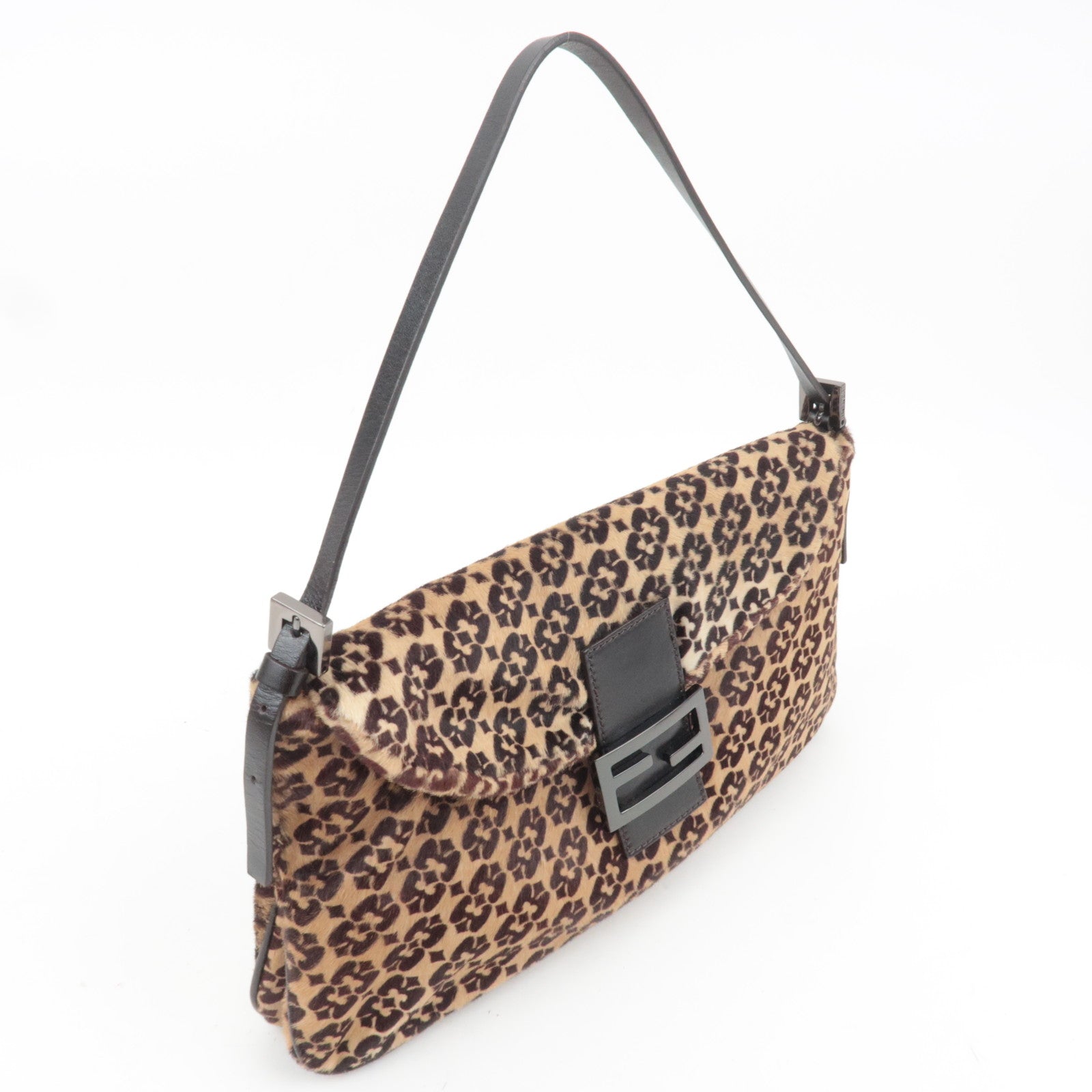 FENDI Geometric Calf hair Shoulder Bag Brown 8BR002